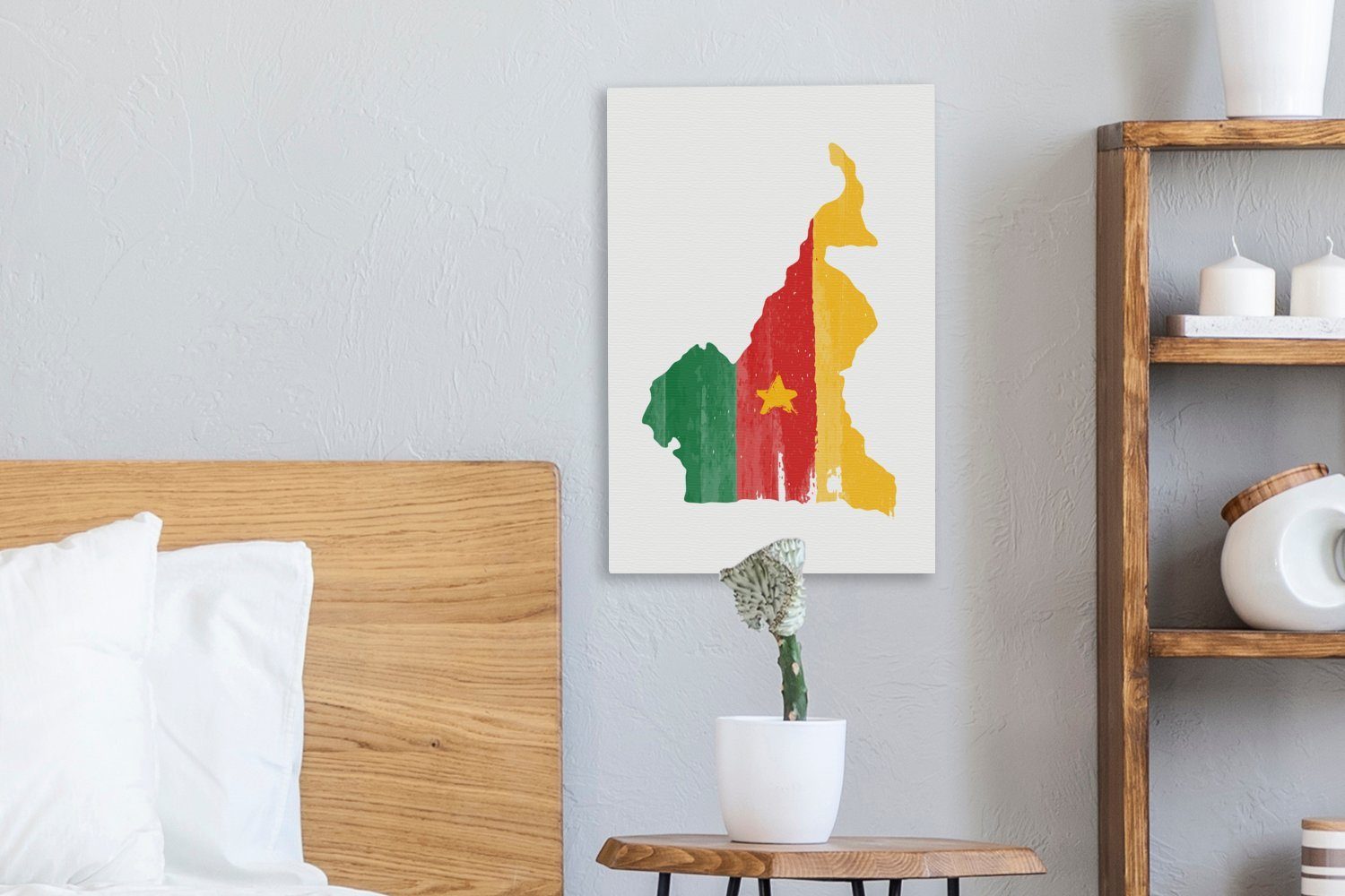 bespannt fertig Karte Gemälde, inkl. Flagge, Kamerun 20x30 (1 OneMillionCanvasses® Leinwandbild St), Leinwandbild - - Zackenaufhänger, cm