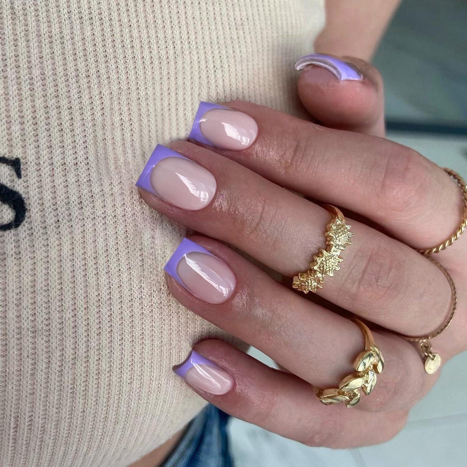 LuxusKollektion Kunstfingernägel Fingernägel Press On Soft Gel French Tip 30 Stück Kurz Eckig Lila