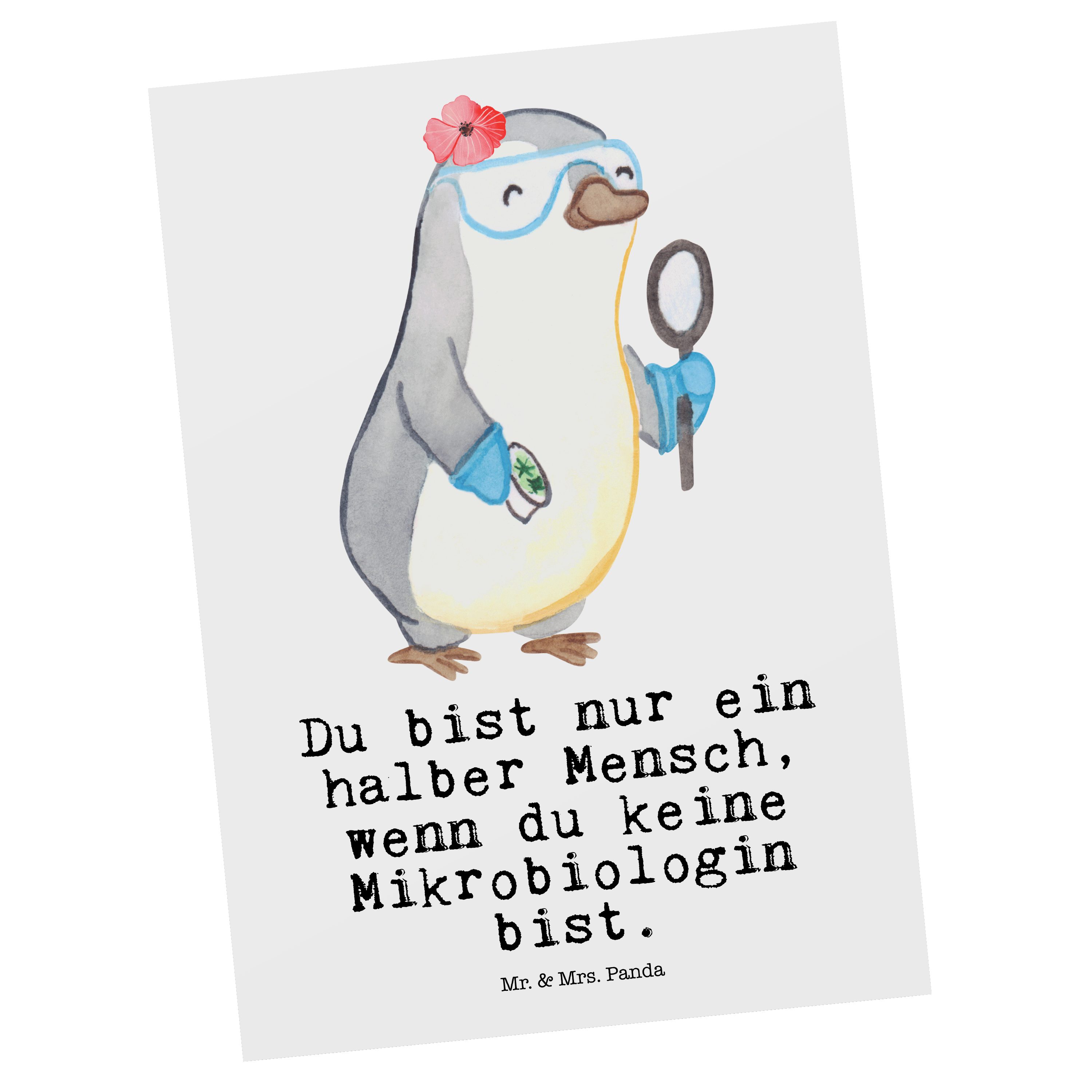 Geschenk, Mr. & Herz - Ansichtskarte Dankeskarte, - Mikrobiologin Mrs. Postkarte Weiß mit Panda