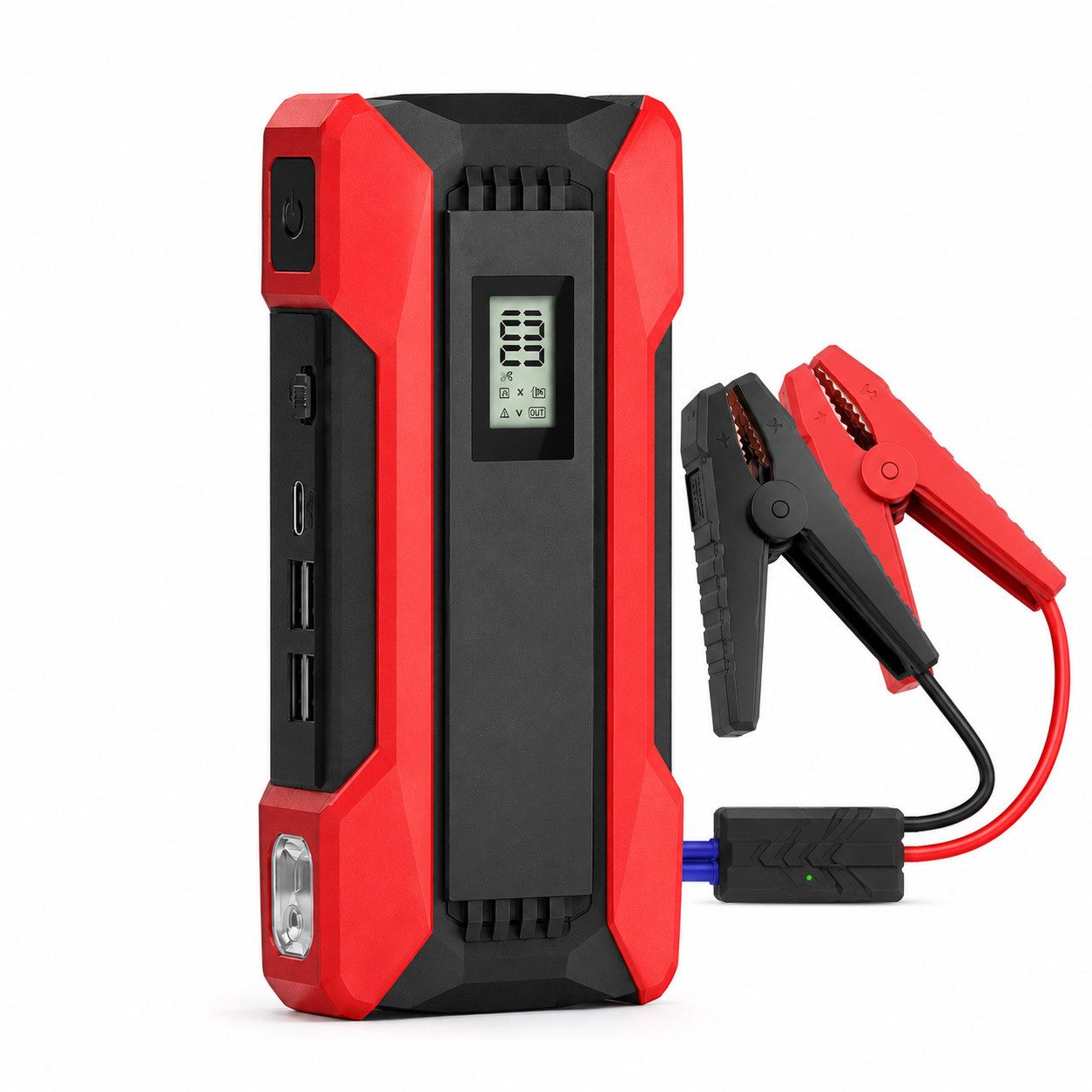 Tekoo Auto Starthilfe 1500A mit USB Powerbank und LCD Display Autobatterie-Ladegerät (2000 mA, Packung, Starthilfe-Set mit Powerbank, LED-Notlicht und Zubehör, 12V, 1500A, 10000 mAh, QC 3.0, LED-Notlicht)