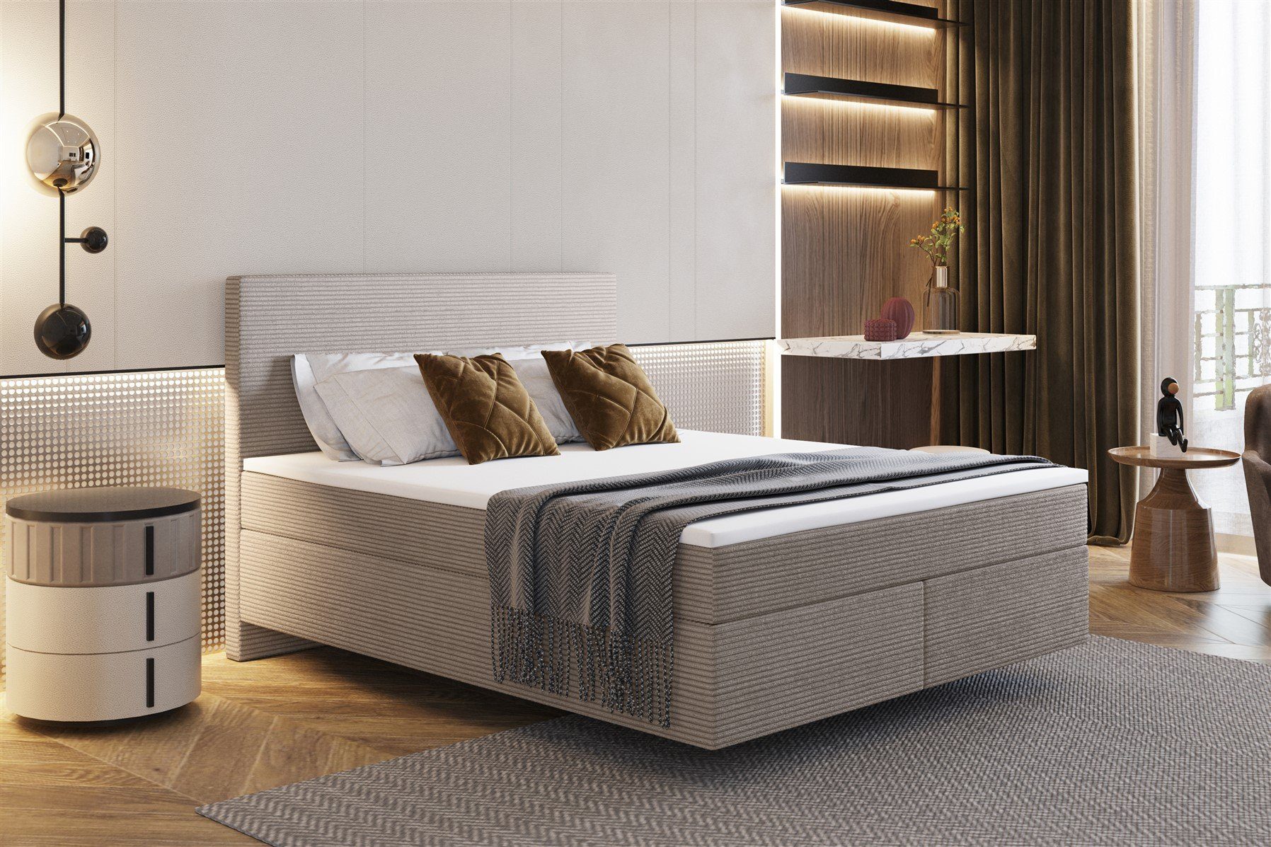 Fun Möbel Boxspringbett Schlafzimmerbett DEVIL Premium Stoff Scala (inkl. Kaltschaumtopper), Scheinbar schwebende Optik