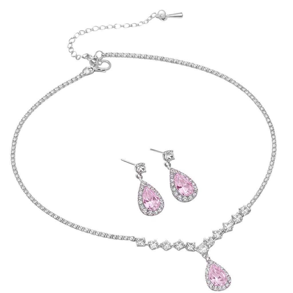 Taffstyle Schmuckset Elegantes Schmuck Set Halskette & Ohrringe Tropfen Design mit Zirkonia (Funkelndes Set aus Kette und Ohrringen mit glitzernden Zirkonia-Steinen – perfekt für Abendmode und besondere Anlässe), mit Zirkonia