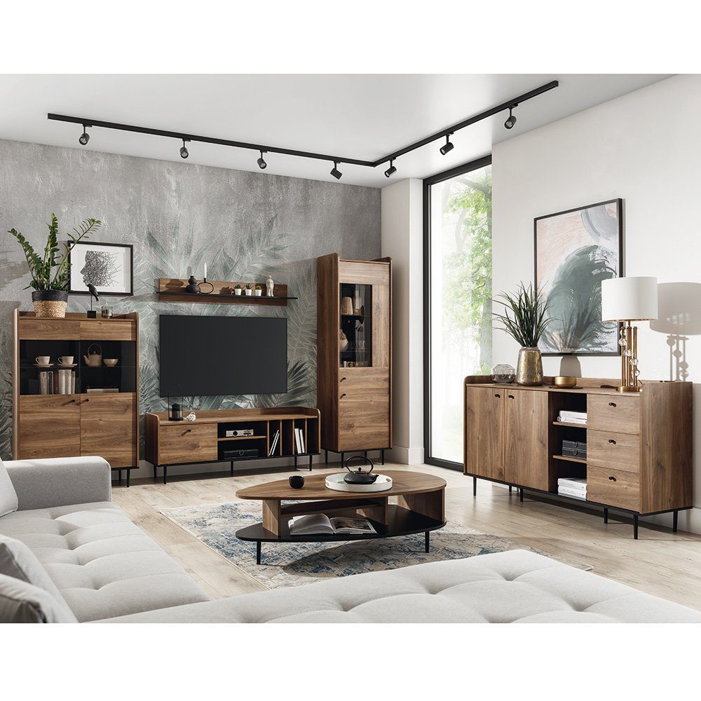 Lomadox Wohnzimmer-Set VAREDO-132, (Mega-Spar-Set, 6-St., 6-tlg), mit Couchtisch und Sideboard in Eiche Nb. im angesagten Vintage Design