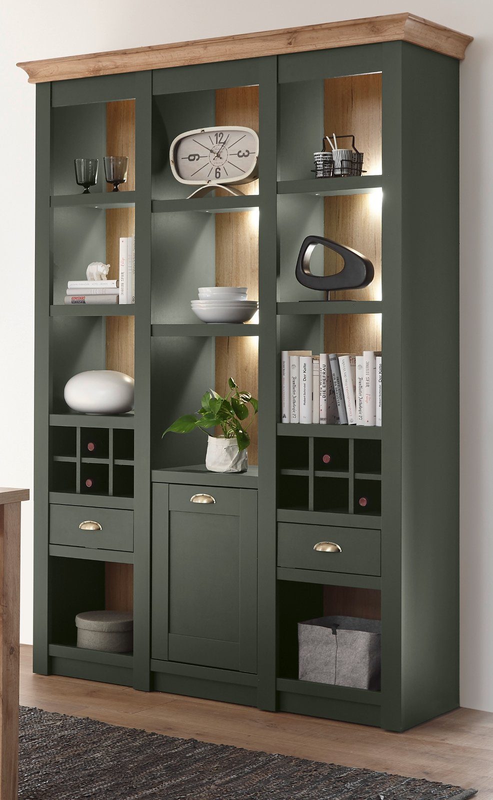 Furn.Design Buffet Norwich (Buffetschrank in dunklem grün mit Wotan Eiche, 147 x 207 cm) Landhausstil