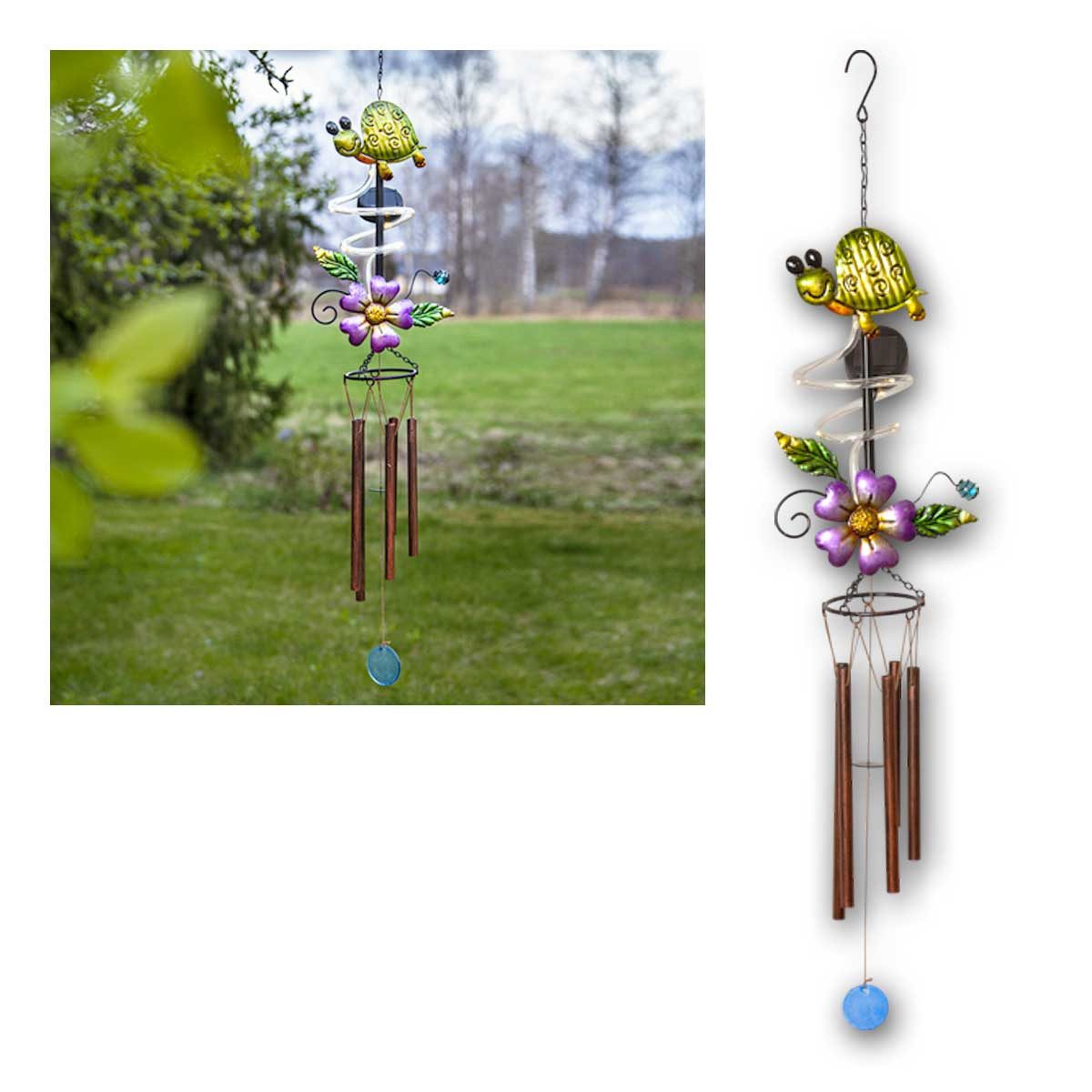 STAR TRADING LED Solarleuchte LED-Solar-Windspiel "Schildkröte/Blume" bunt