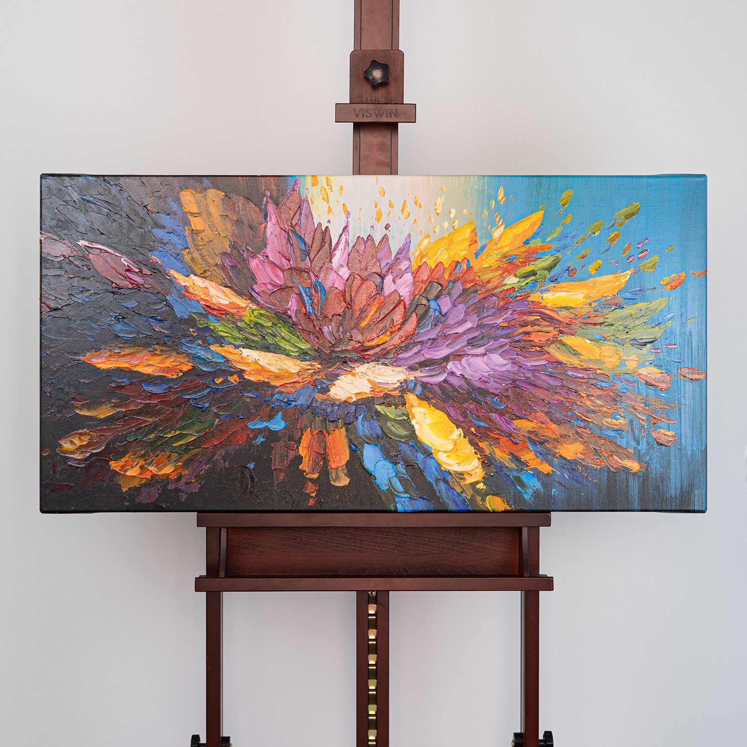AUREDAS Gemälde "Tanz der Farben", Gemälde, 140x70cm, ohne Rahmen, Abstrakt, Blüte, Gemälde mit Strukturpaste und Acrylfarbe, Panorama Format