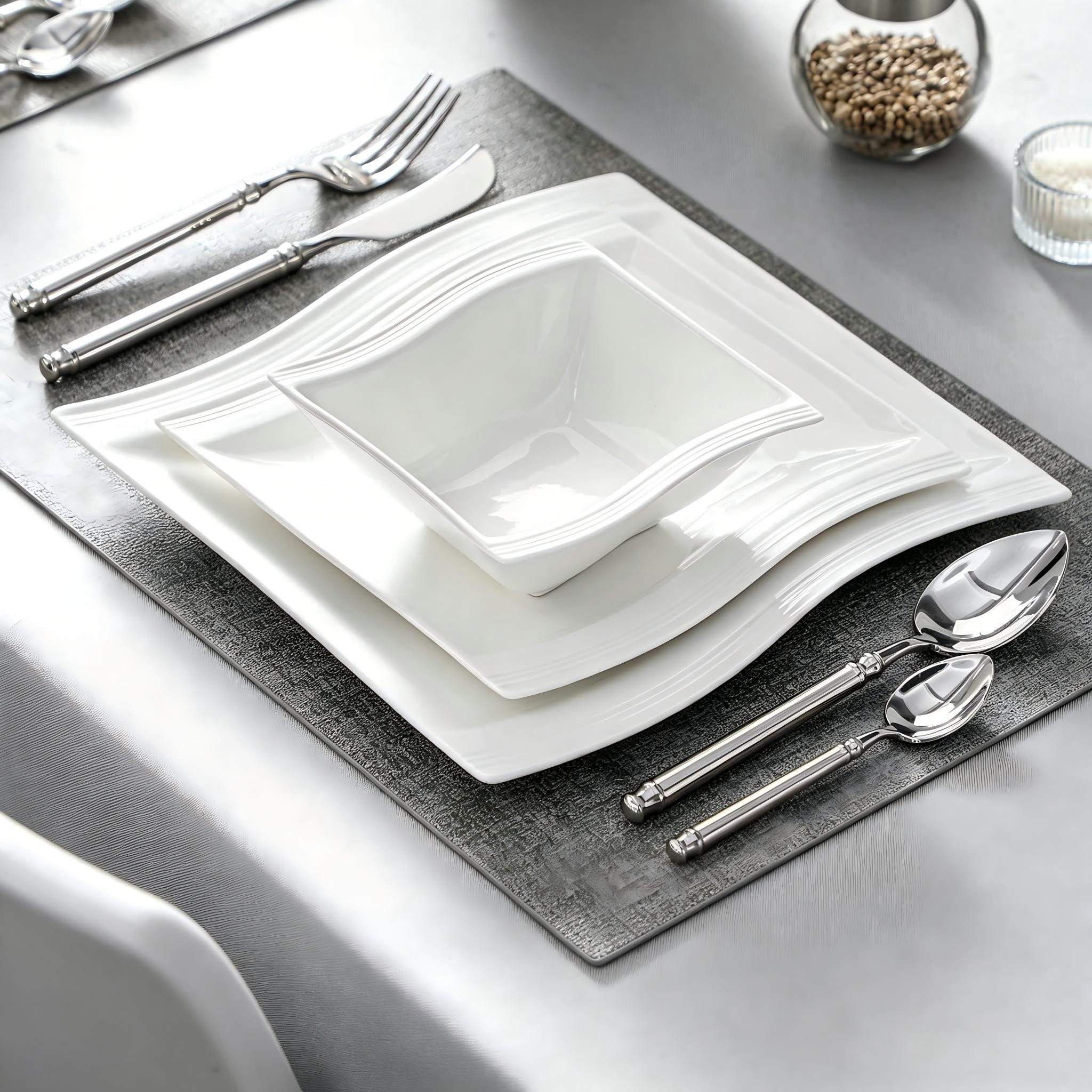MALACASA Geschirr-Set Tafelservice FLORA für 6/4 Personen Marmor Geschirrset (12-tlg), 4 Personen, Porzellan