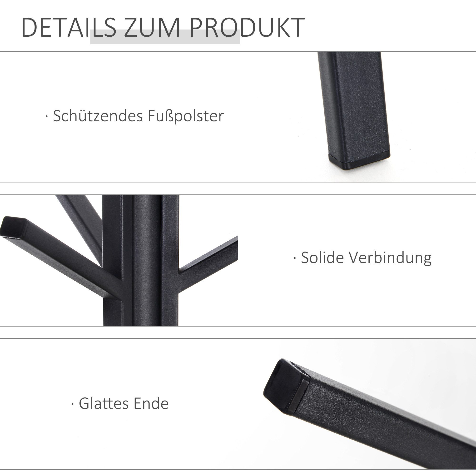 HOMCOM Garderobenständer Jackenständer mit Ablage und 8 Haken, Garderobe für Kleidung, (Kleiderständer, 1 St., Hutständer), Metall, Braun, 45 x 45 x 180 cm – Bild 5 von 5