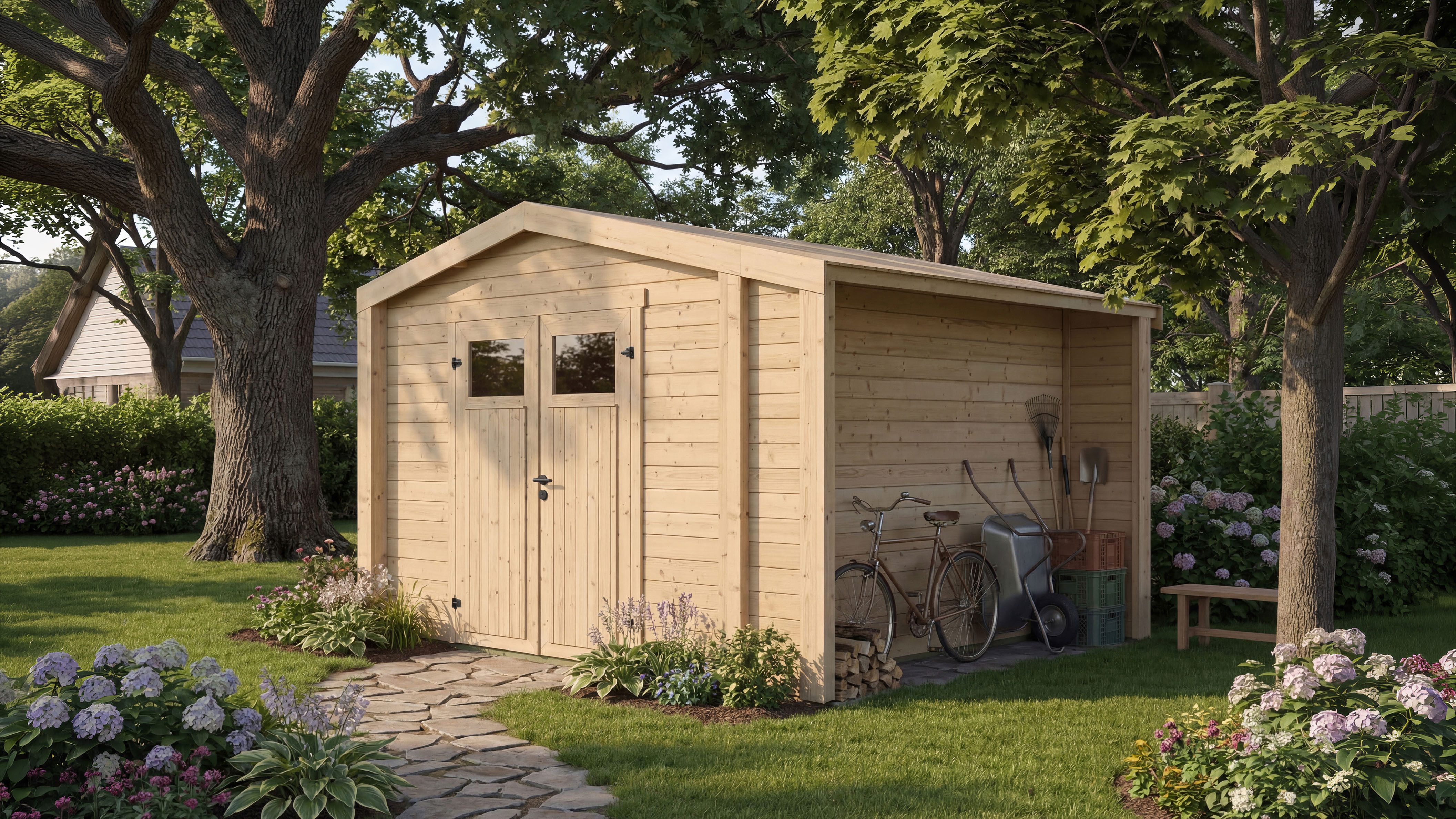 weka Gartenhaus Killarney, BxT: 361x313 cm, Doppeltür, 1/4 verglast