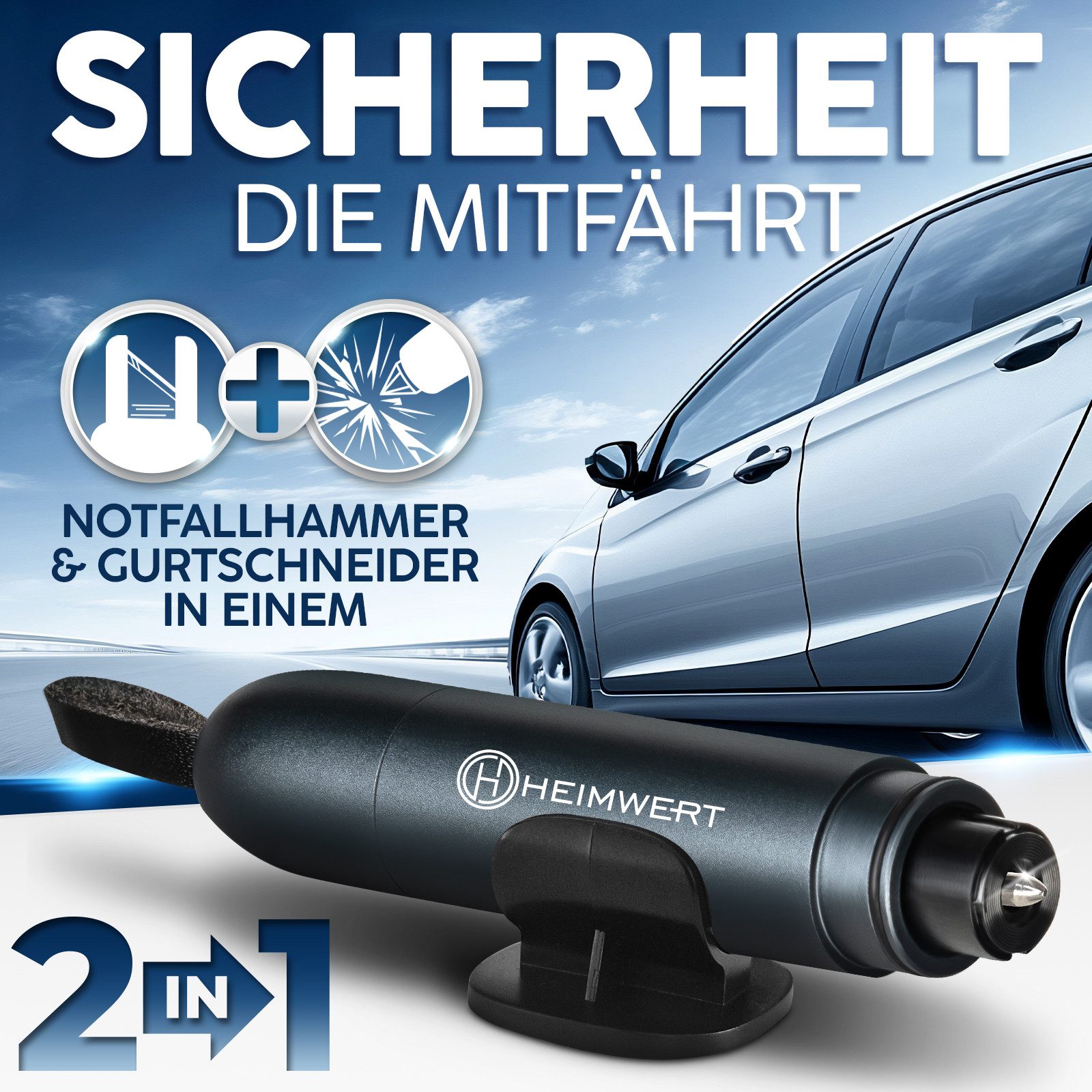 HEIMWERT Hammer Gurtschneider Notfallhammer, mit Testglas zum Üben - Zerstö günstig online kaufen