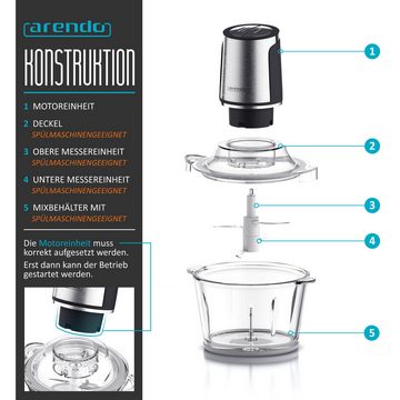 Arendo Zerkleinerer Elektrischer Universal Multizerkleinerer, 400 W, Power Chopper mit 1,5 L Glasbehälter