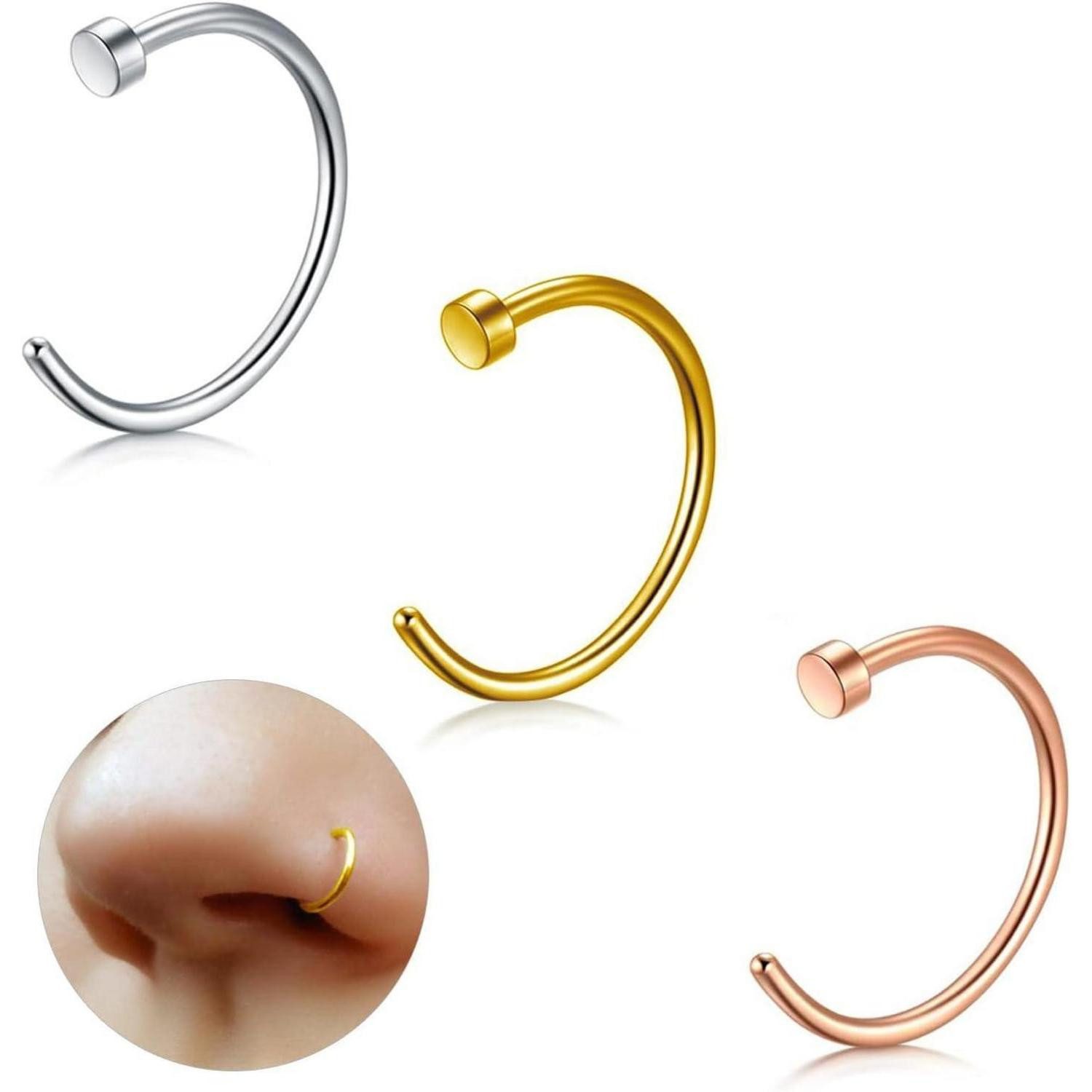 LuxusKollektion Nasenpiercing-Set Nasenpiercing Septum Nasenring silber gold roségold (20g) 0.8mm 10mm
