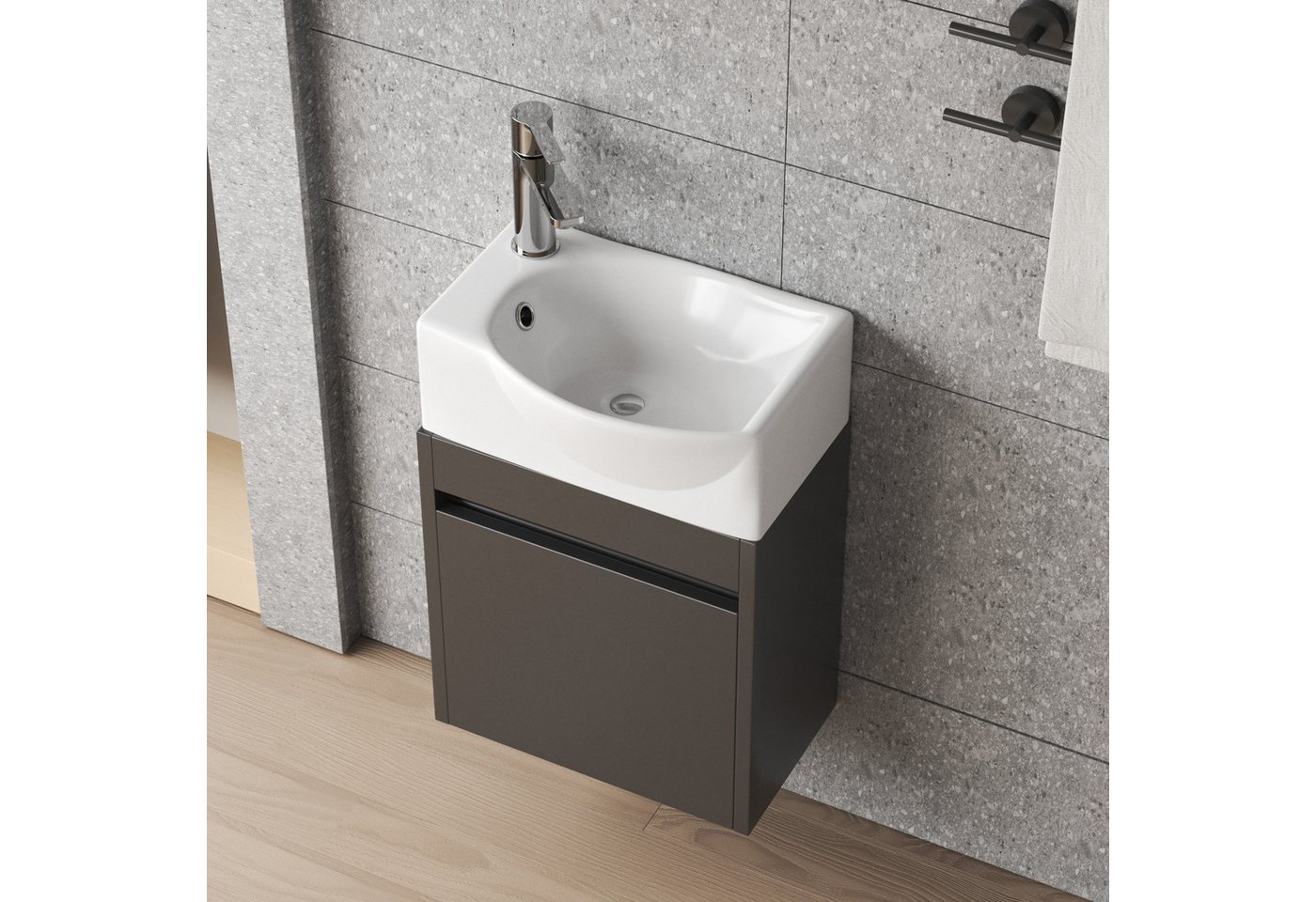 AQUABATOS Waschbecken Aufsatzwaschbecken mit Überlauf und Wasserhahnloch Rechts/Links, Aus Sanitärkeramik, Eckig-oval, 40.5x28x12cm, Wandmontage,für Gäste-WC