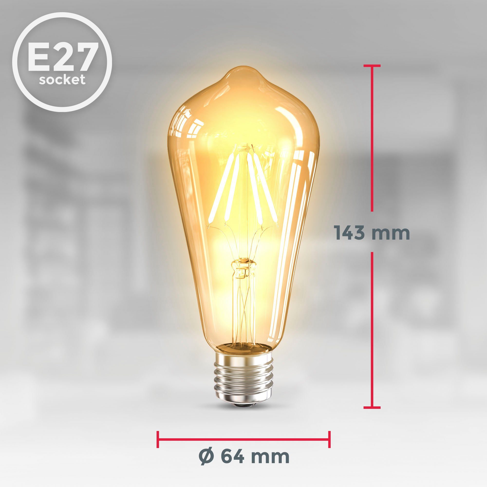 B.K.Licht LED-Leuchtmittel BK_LM1402 Glühbirne Filament St., 2 2.700 Warmweiß, E27 Set Leuchtmittel LED E27, 2er K Vintage Edison ST64