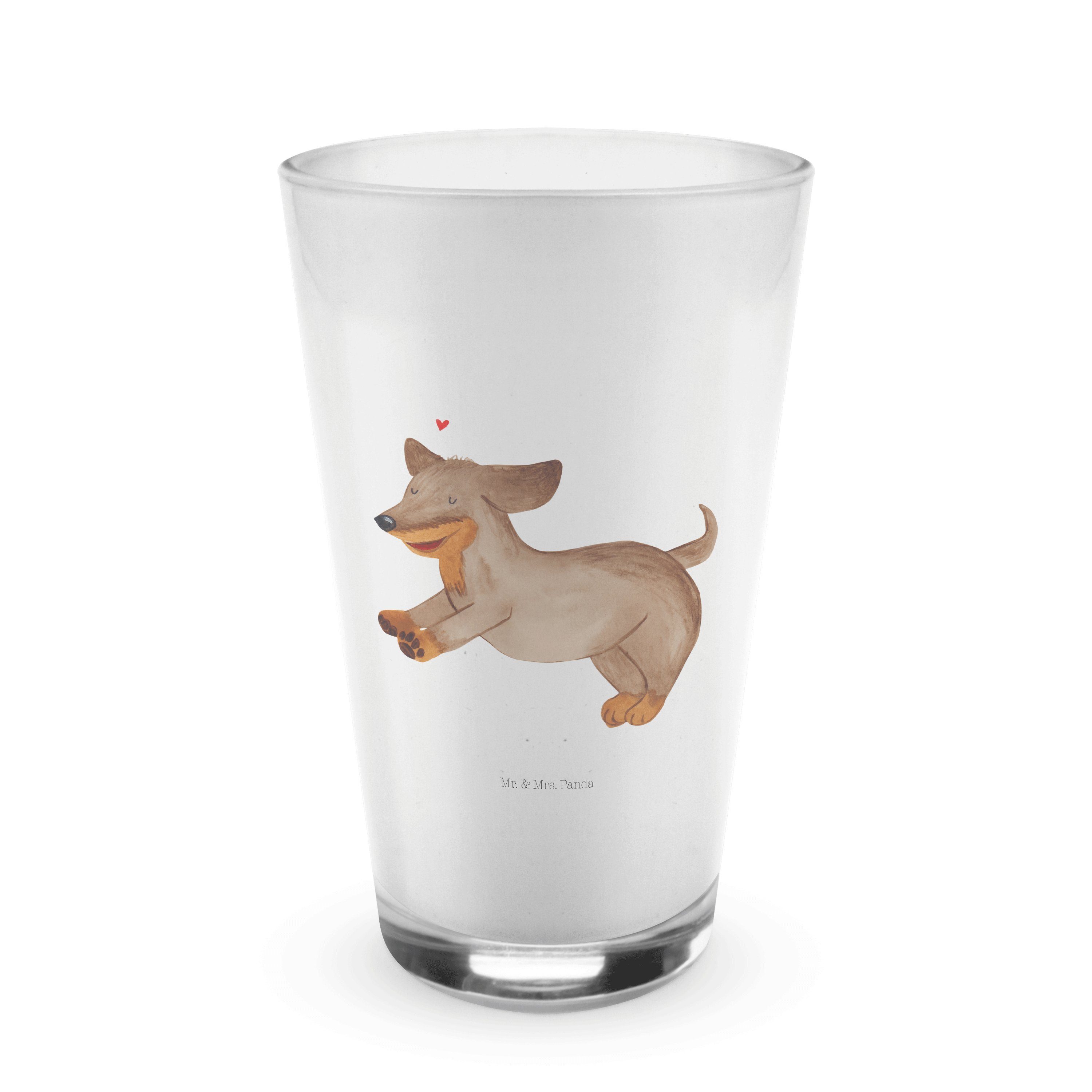 Mr. & Mrs. Panda Glas Hund Dackel fröhlich - Transparent - Geschenk, happy dog, Haustier, H, Premium Glas