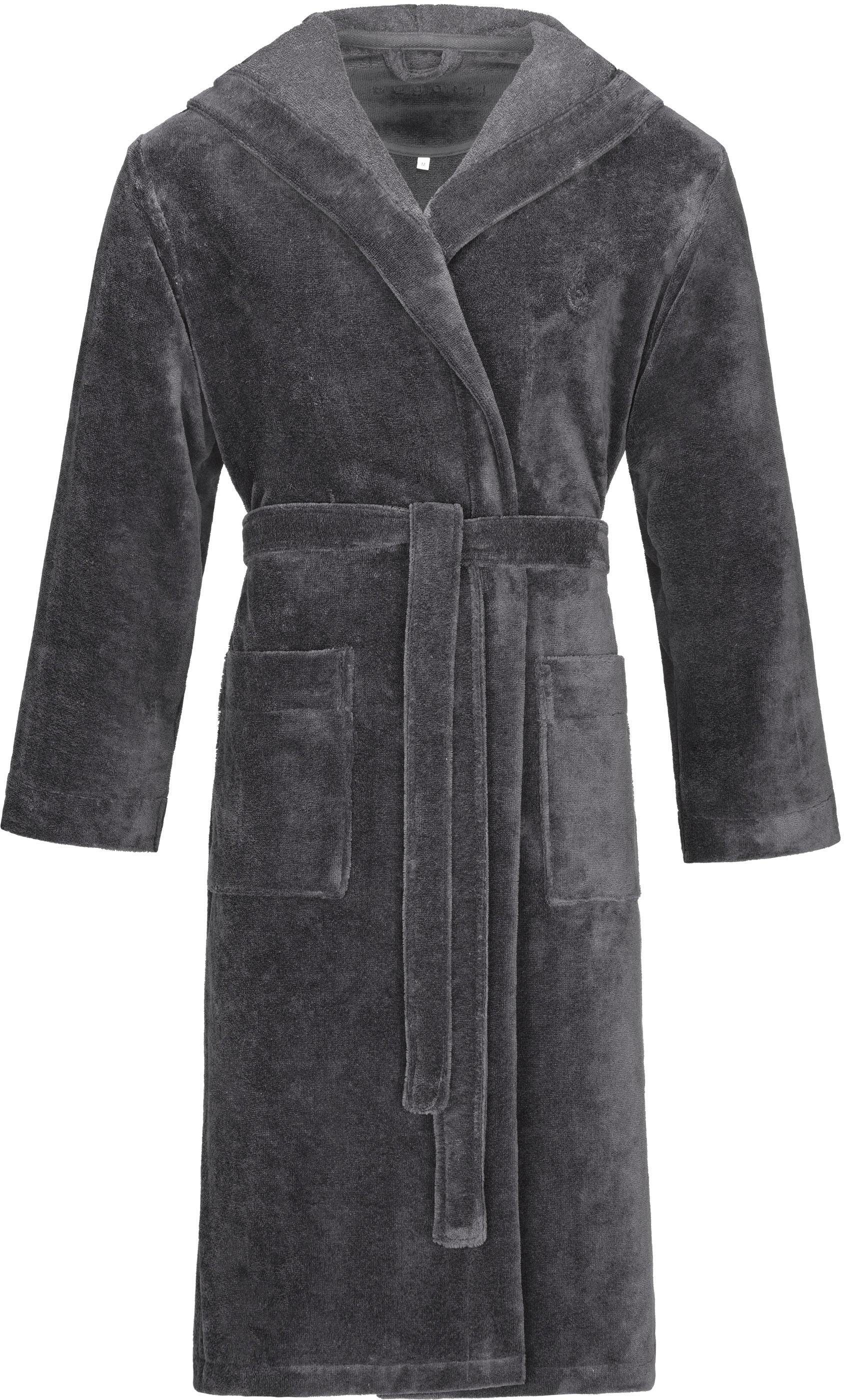 bugatti Herrenbademantel Roberto, Langform, Microfaser-Webfrottier, Kapuze, Gürtel, mit Kapuze