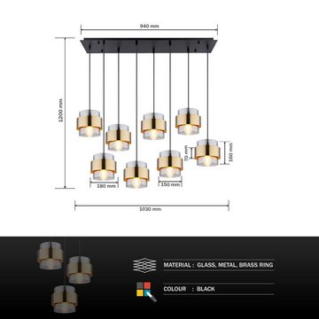 Globo Hängeleuchte Hängeleuchte Hängelampe Pendelleuchte Wohnzimmer 8 Flammig Glas, Rauchglas, modern, ohne Leuchtmittel, Lichtfarbe ist abhängig vom Leuchtmittel, Pendellampe, Schlafzimmer, Esszimmer, Flur, Küche