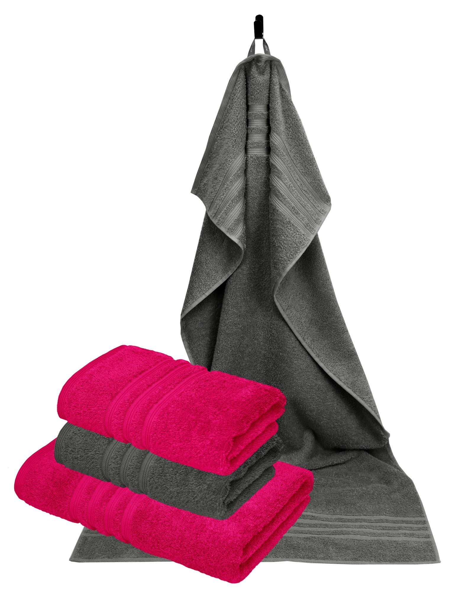 Lashuma Handtuch Set London, 2x 4-tlg), 70x140 Einfarbige 50x100 Frottee, rot cm - Handtücher Bad je grau (Set, - Farbkombi: Anthrazit Rhabarber und