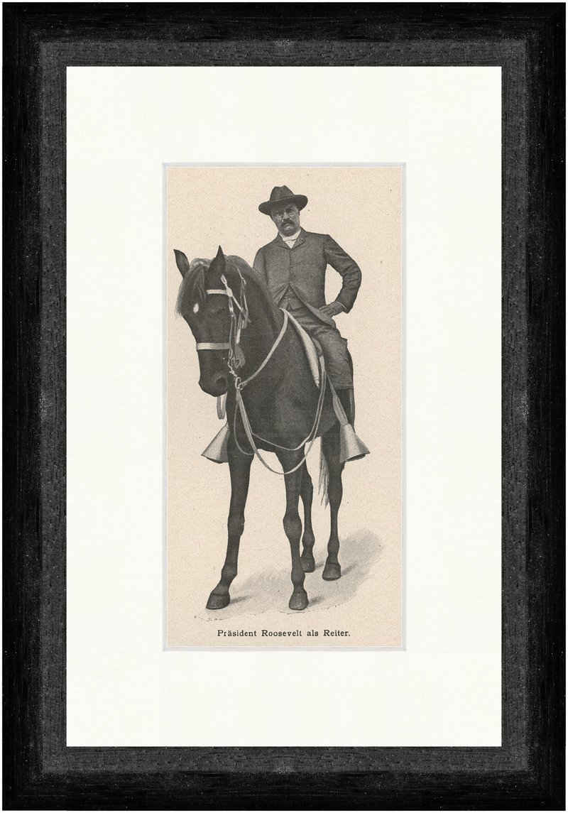 Kunstdruck Präsident Roosevelt als Reiter USA Amerika Pferd Hut F_Vintage 00516 G, (1 St)