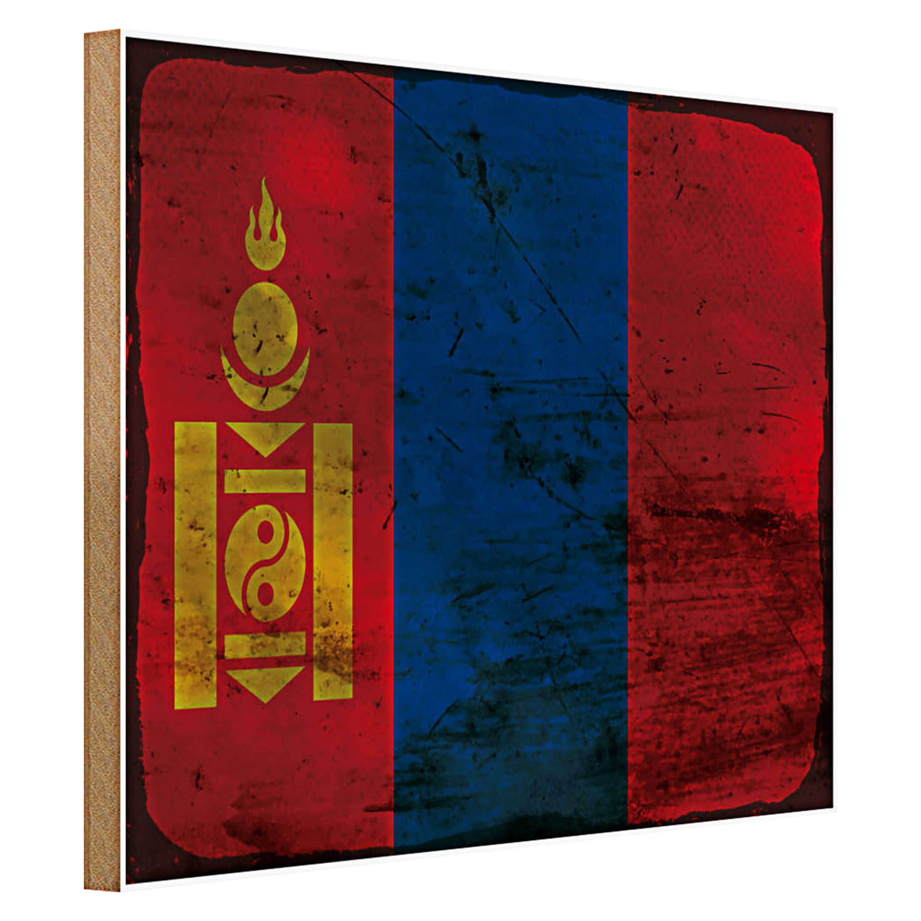 Roomando Holzbild Flagge Mongolei 40x30cm Flag of Mongolia Rost