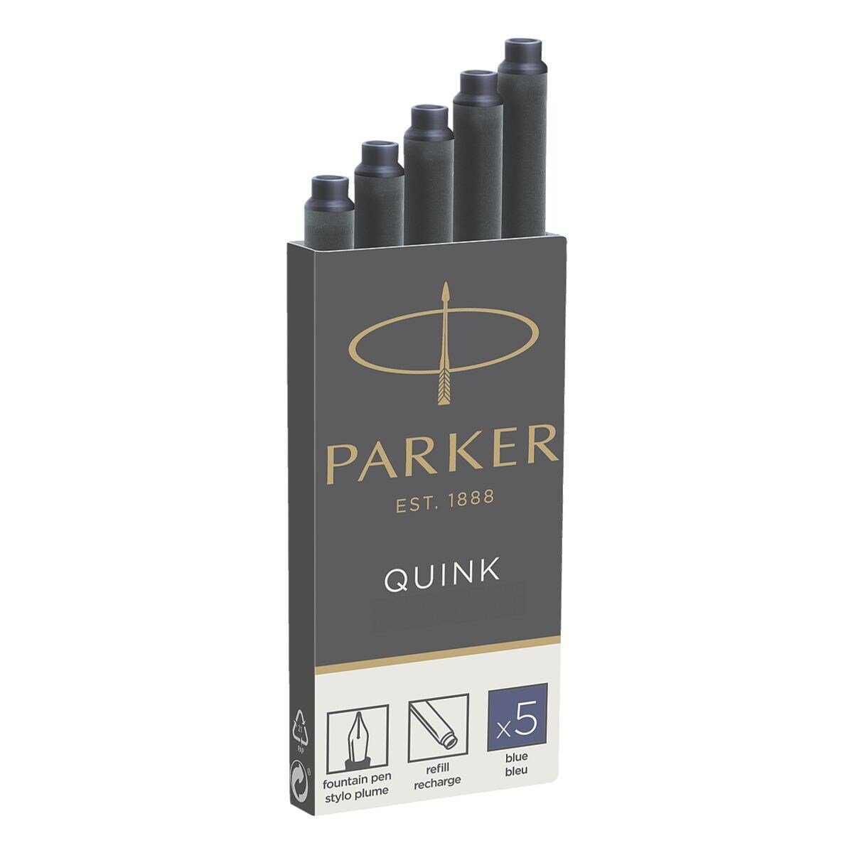 (5-tlg., Quink Tintenpatrone auswaschbar) Parker blau