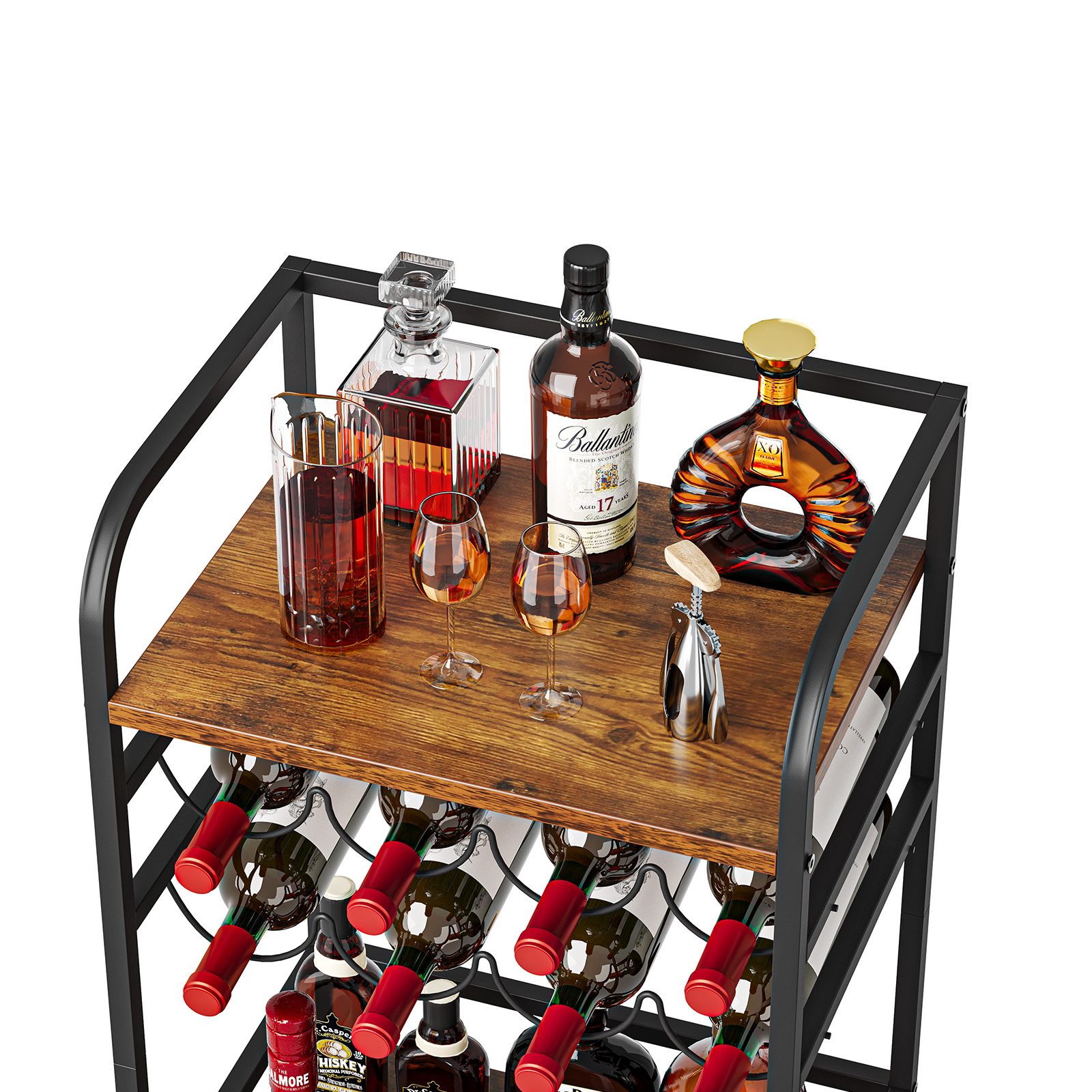 OUNUO Weinregal freistehend Flaschenregal 4 Etagen für 8 Flaschen 43 x 30 x 75 cm