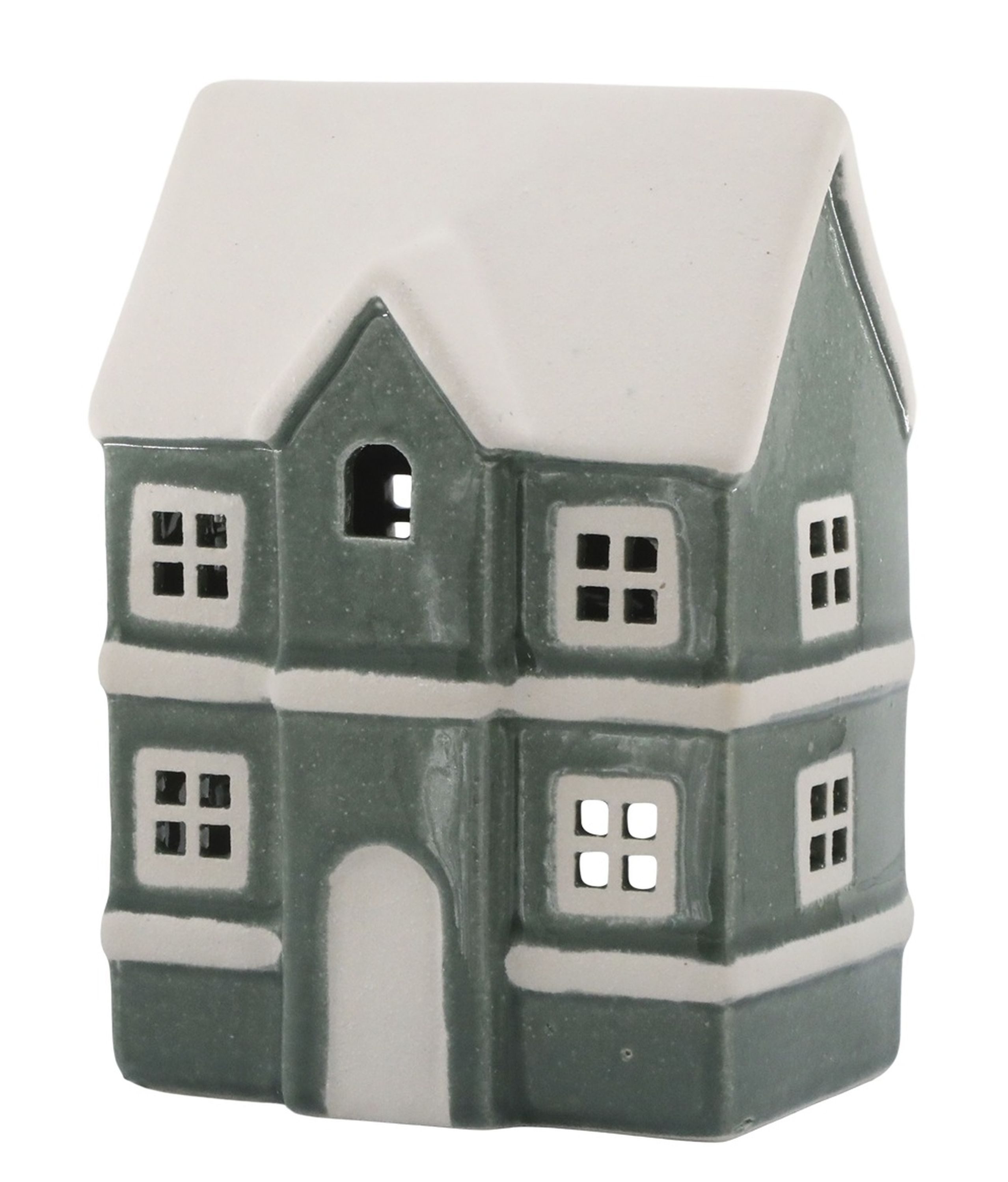 Chic Antique Weihnachtshaus Chic Antique - Lichterhaus Teelichthaus Windlicht H 14,5cm Grün