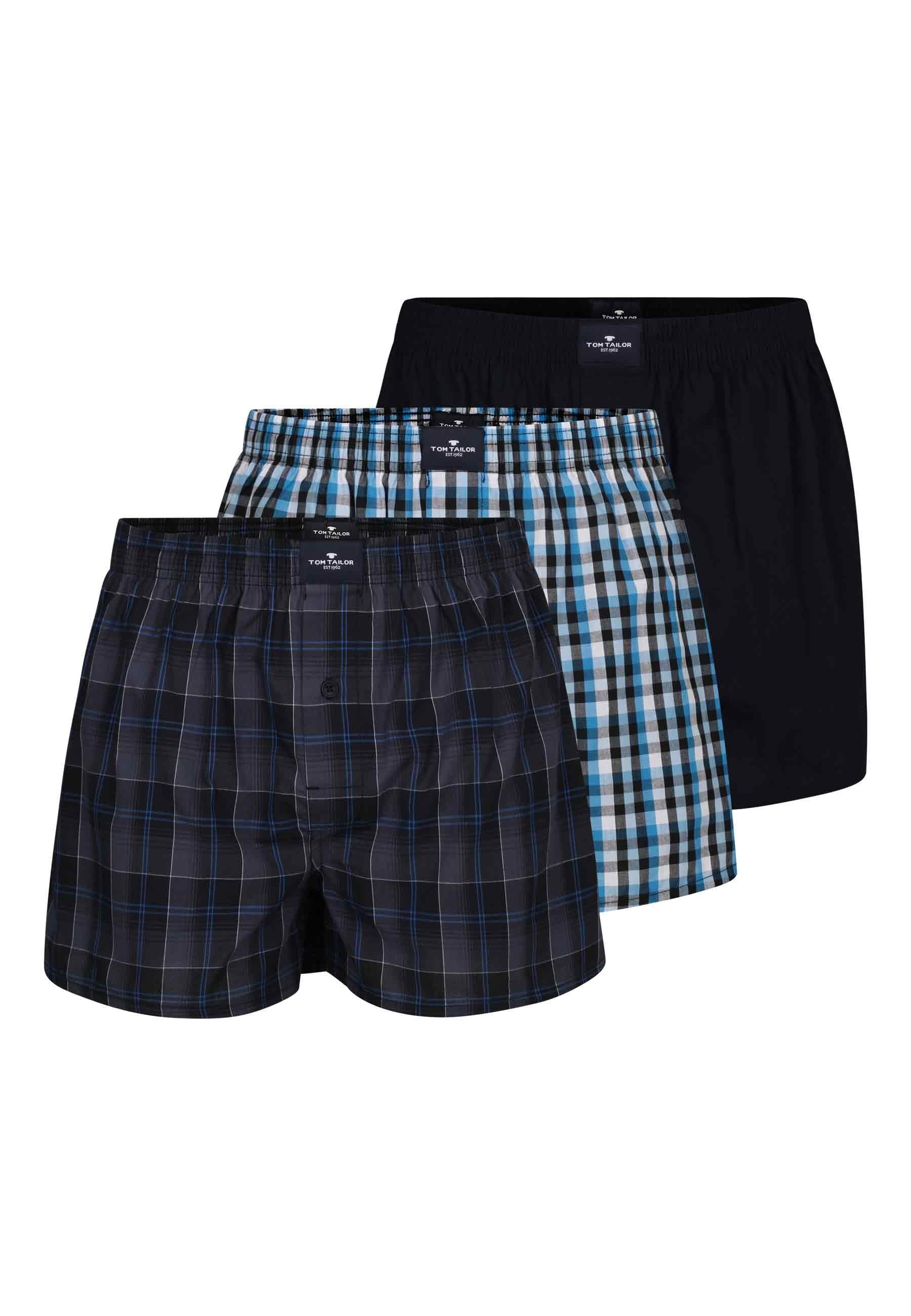 Boxershorts TOM TAILOR Herren Boxershort blau kariert 3er Pack