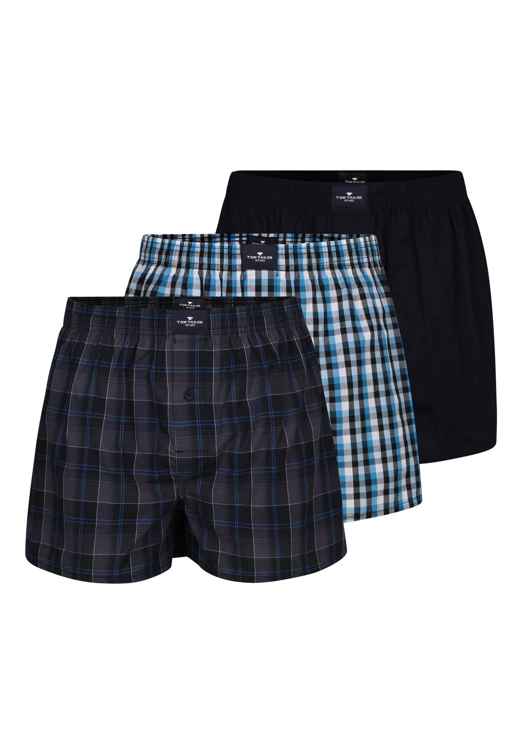 TOM TAILOR Boxershorts TOM TAILOR Herren Boxershort blau kariert 3er Pack (3-St)