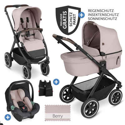 ABC Design Kombi-Kinderwagen Samba - 3in1 -Set - Pure Edition - Berry, Kinderwagen Buggy mit Babywanne, Babyschale, Sportsitz, Regenschutz