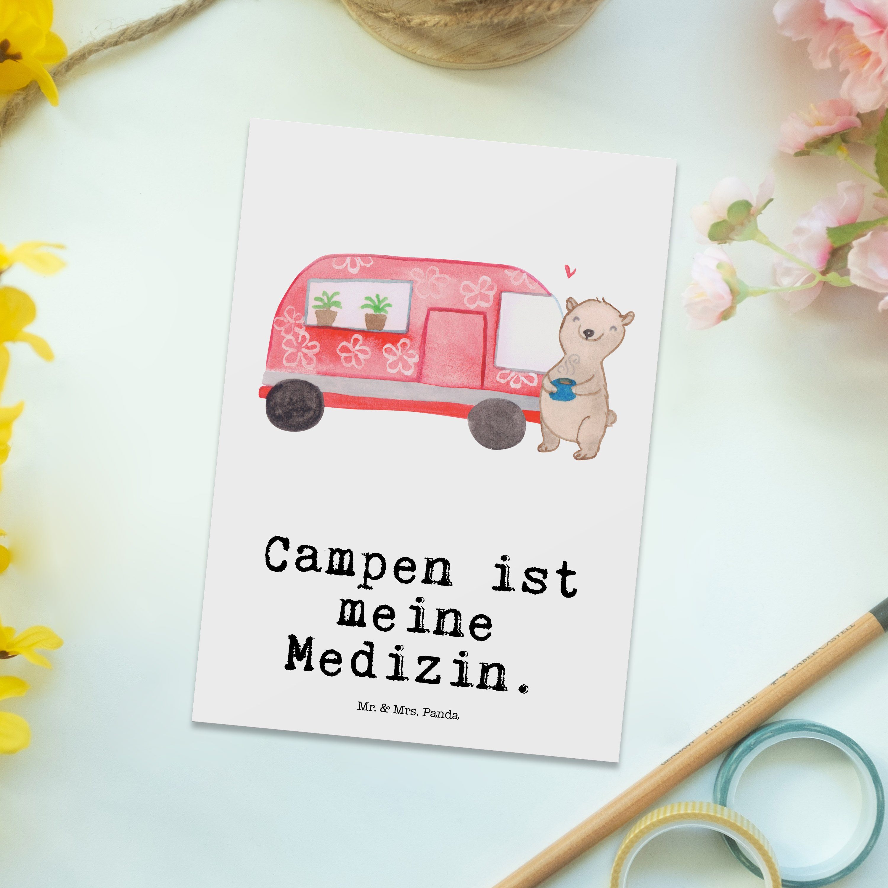 Mr. & Weiß Geschenk, Bär Camper Postkarte Sportart, Panda - Wohnmo Mrs. - Medizin Geschenkkarte