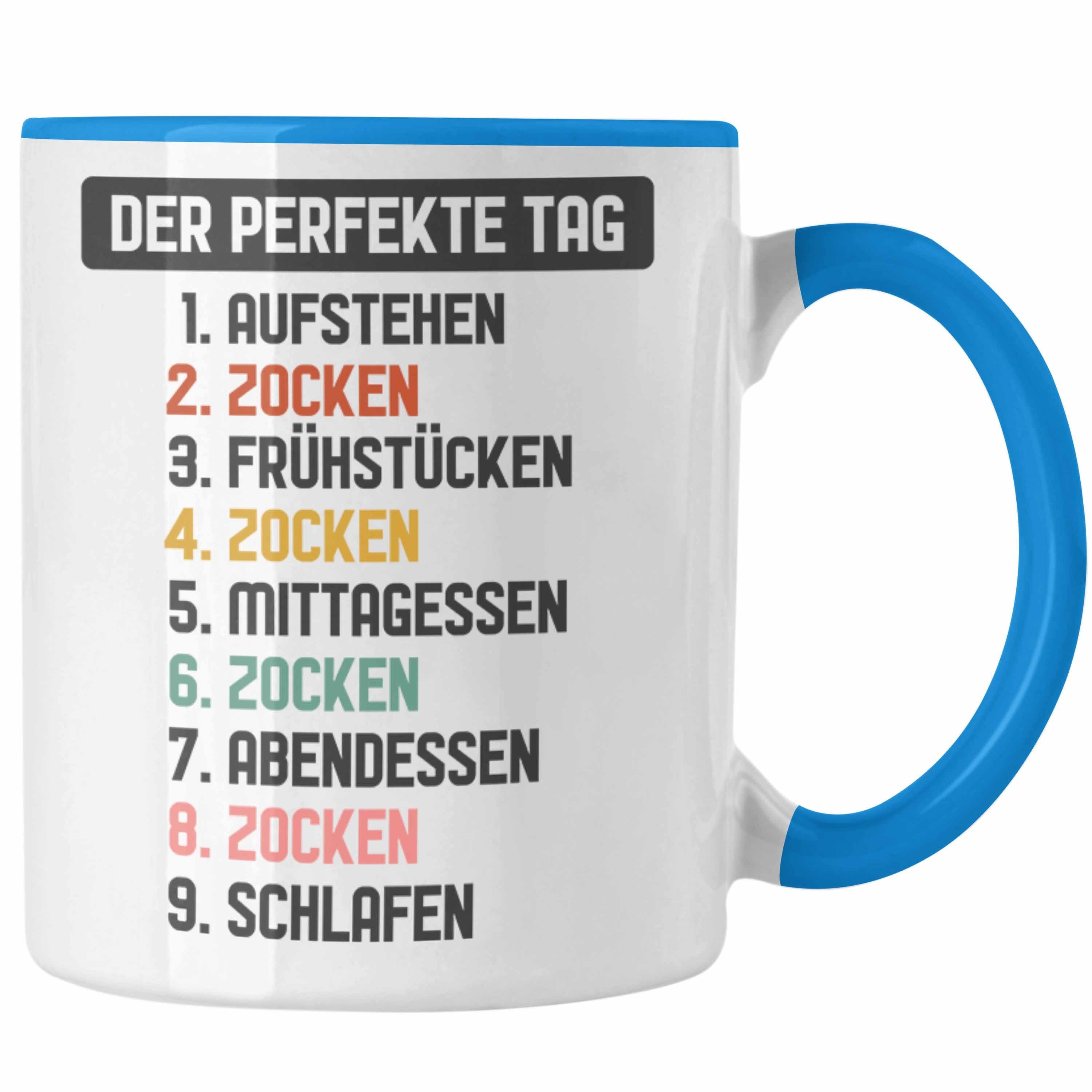Trendation Tasse Trendation - Zocker Gamer Tasse mit Spruch Geschenk Junge Jungs Gaming Kaffeetasse Der Perfekte Tag Blau