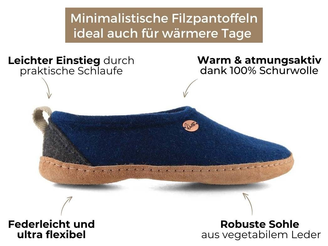 WoolFit Highland knöchelhoher Hüttenschuh aus Filz Hausschuh mit chromfreier Ledersohle
