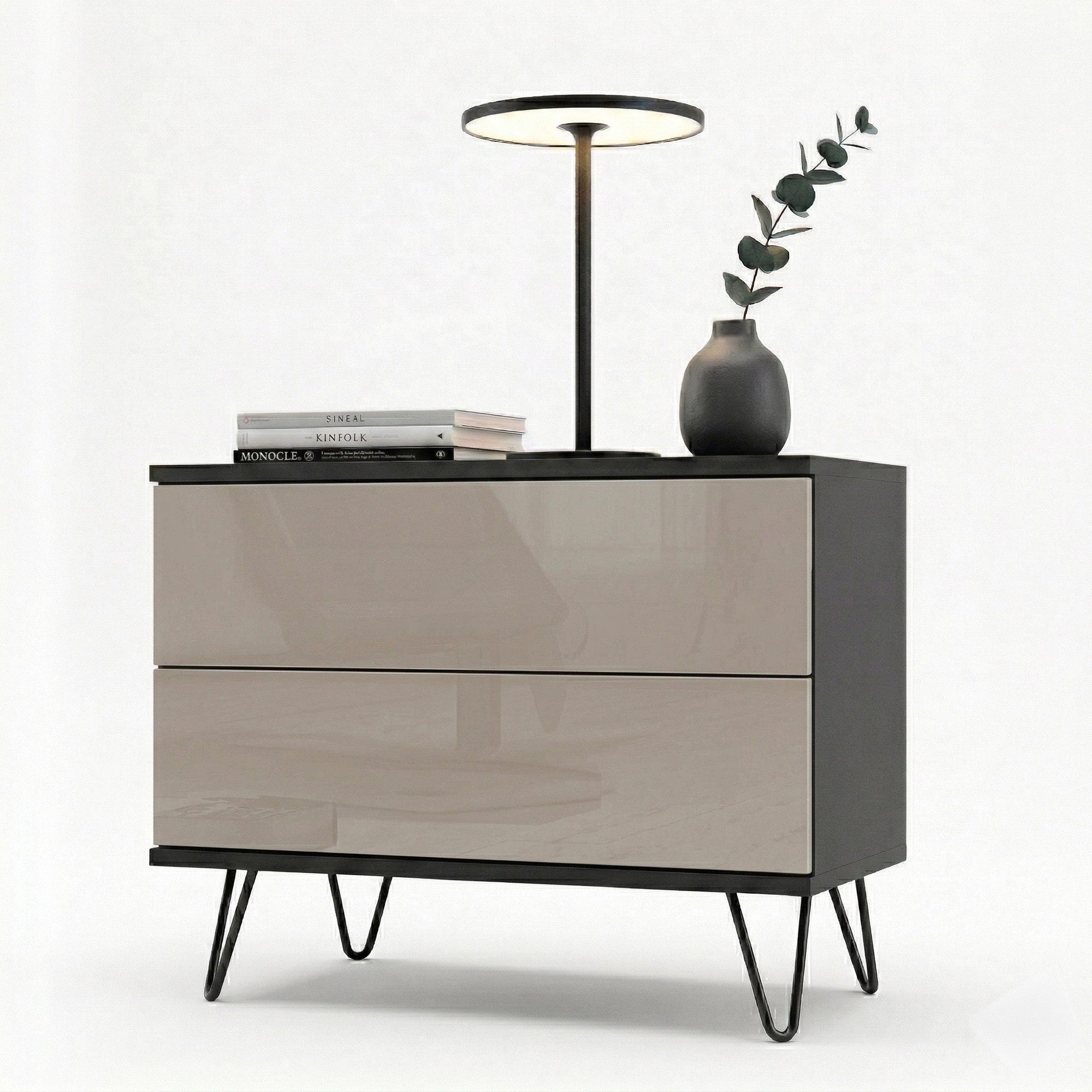 InnoFurn Nachtschrank Aura Nachttisch (Nachtkonsole, optional hängend Beistelltisch) 2 Schubladen mit Push-to-Open & Made in Germany (60 x 43 x 35 cm)