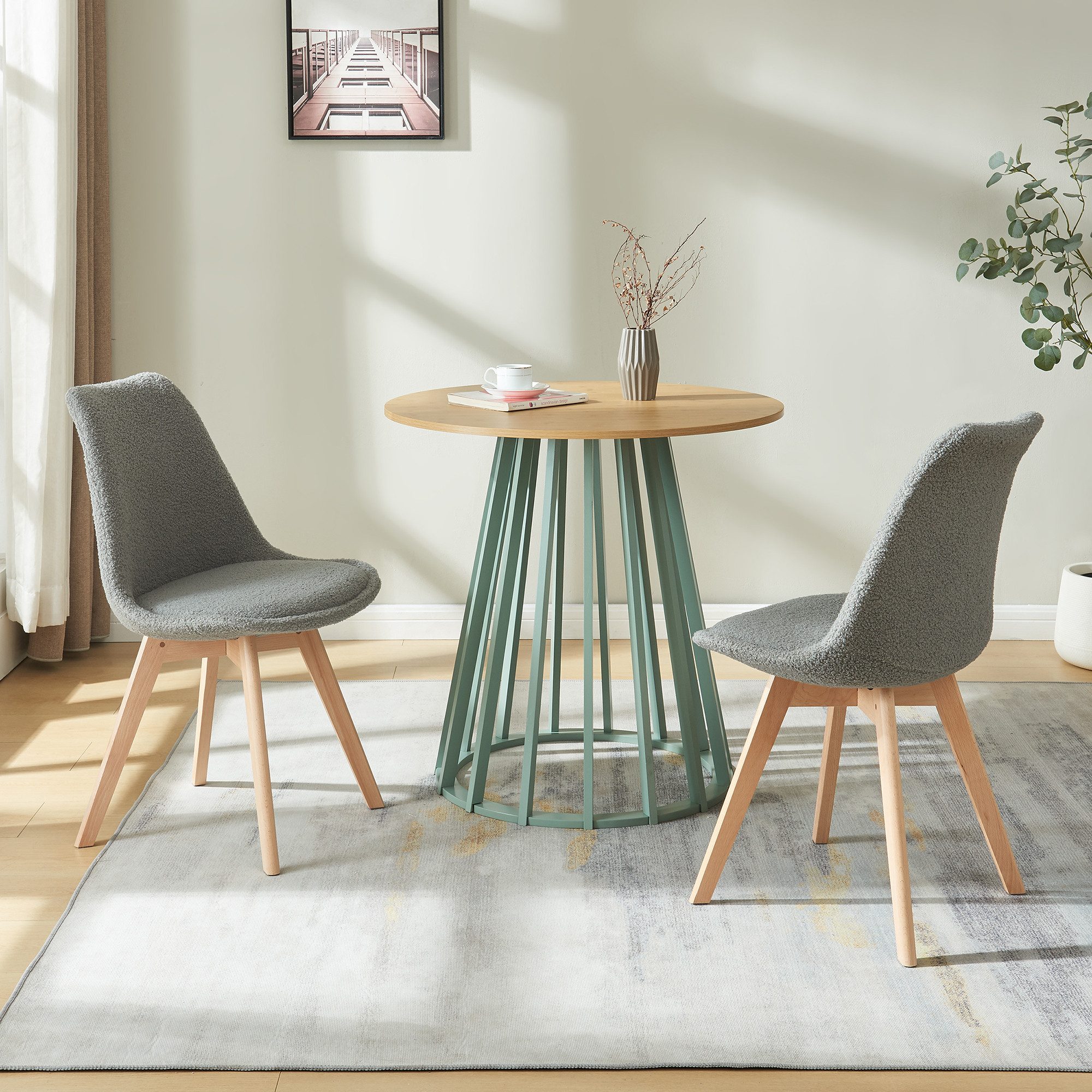 en.casa Esszimmerstuhl (Set, 2 St), »Fläten« mit Massivholzbeinen Bouclé Gr günstig online kaufen