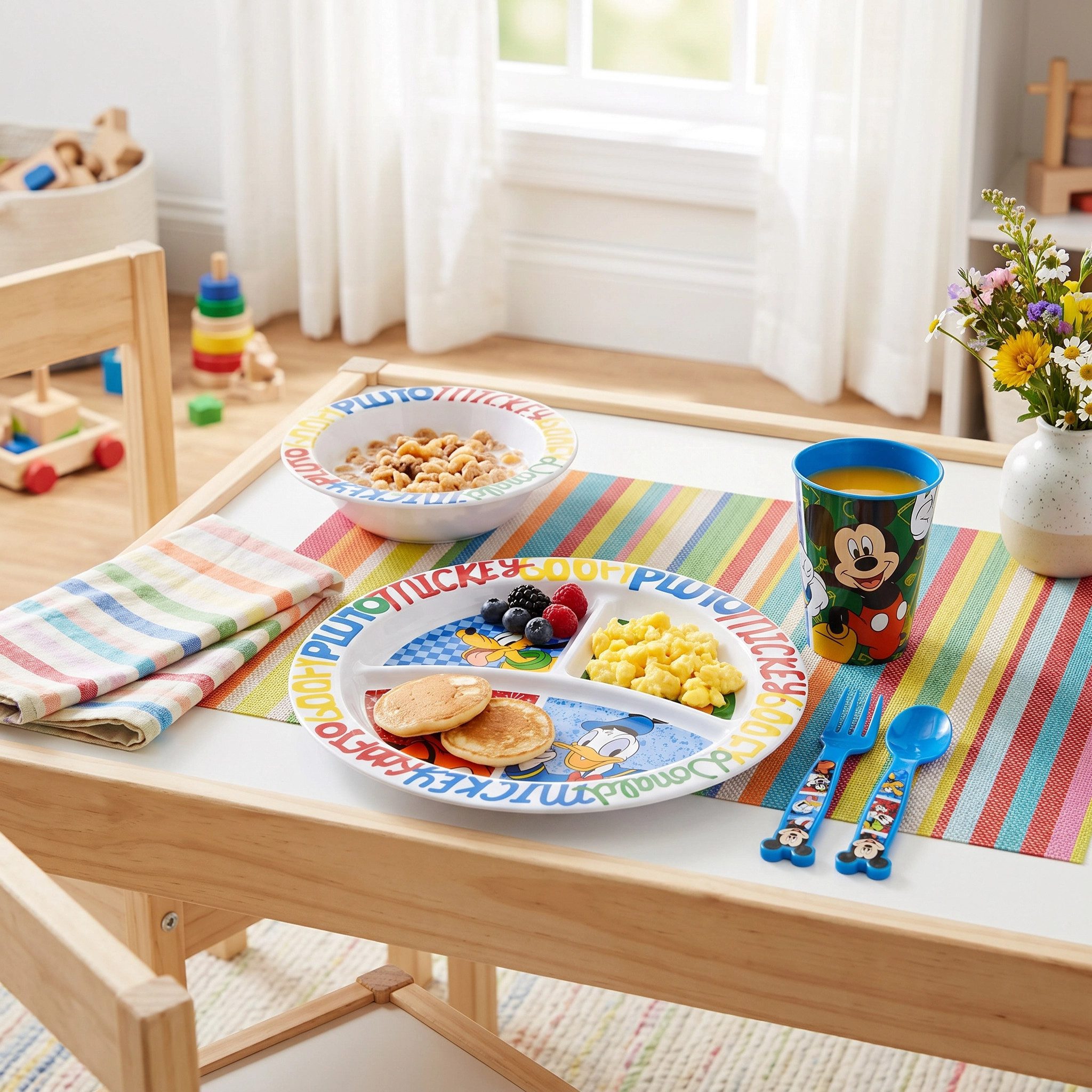 Disney Kindergeschirr-Set Disney Mickey Maus Kinder Geschirr-Set 5 teilig Becher (5-tlg), 1 Personen, Teller Schüssel Besteck