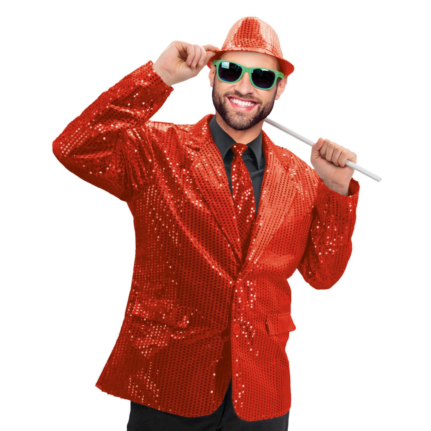 Party Factory Partyanzug Pailletten Frack Herren - Rot L, glänzende Pailletten