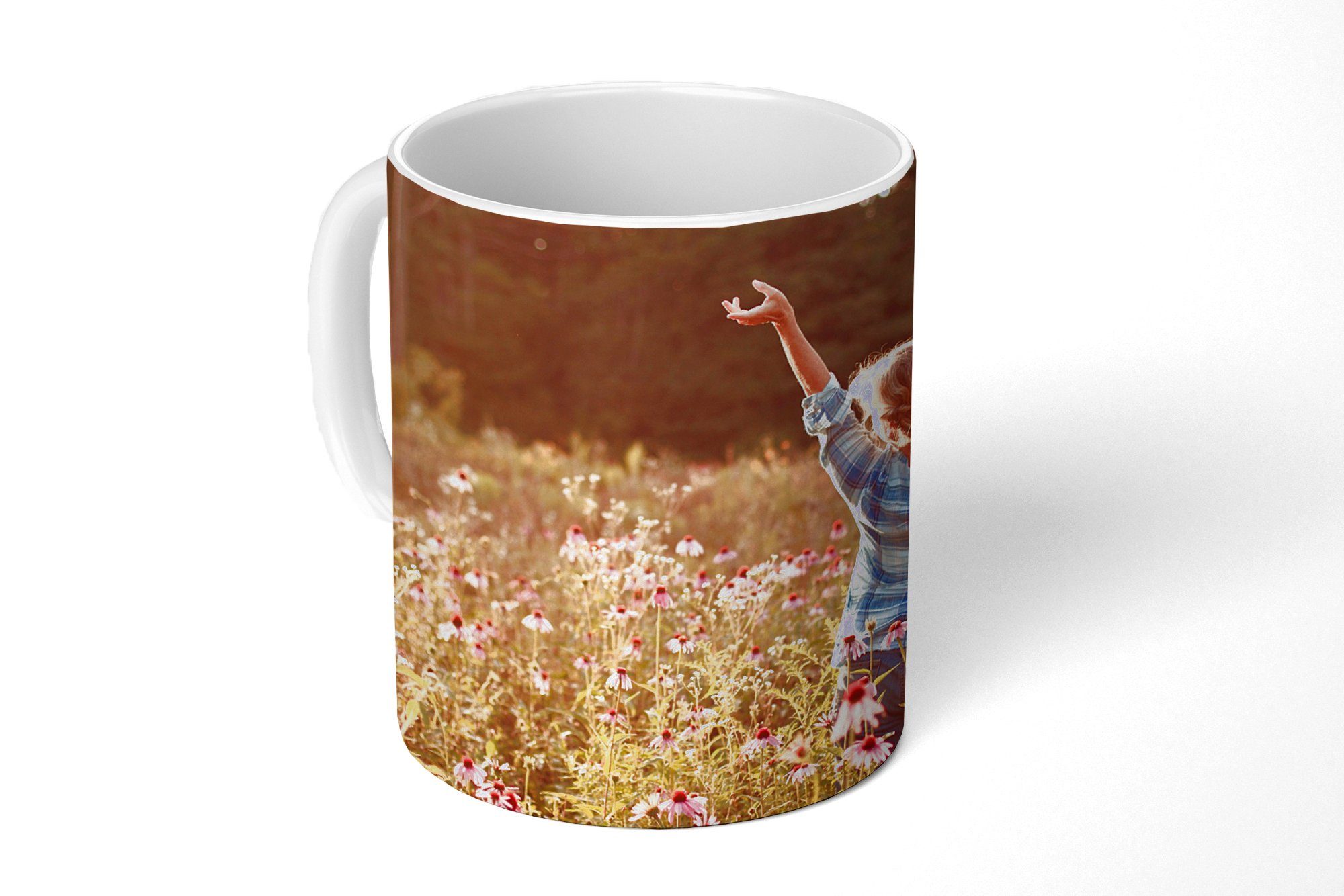 MuchoWow Tasse Frau - Blumen - Frühling, Keramik, Kaffeetassen, Teetasse, Becher, Teetasse, Geschenk