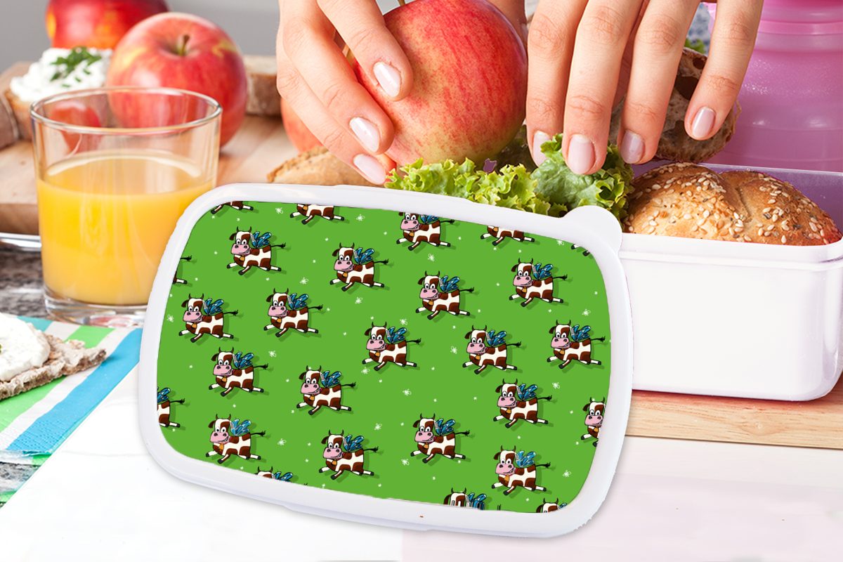 Kinder Muster Lunchbox Erwachsene, (2-tlg), für Jungs Kuh - Flügel Brotdose, und Brotbox weiß und Mädchen Kind, - MuchoWow für - Kunststoff,