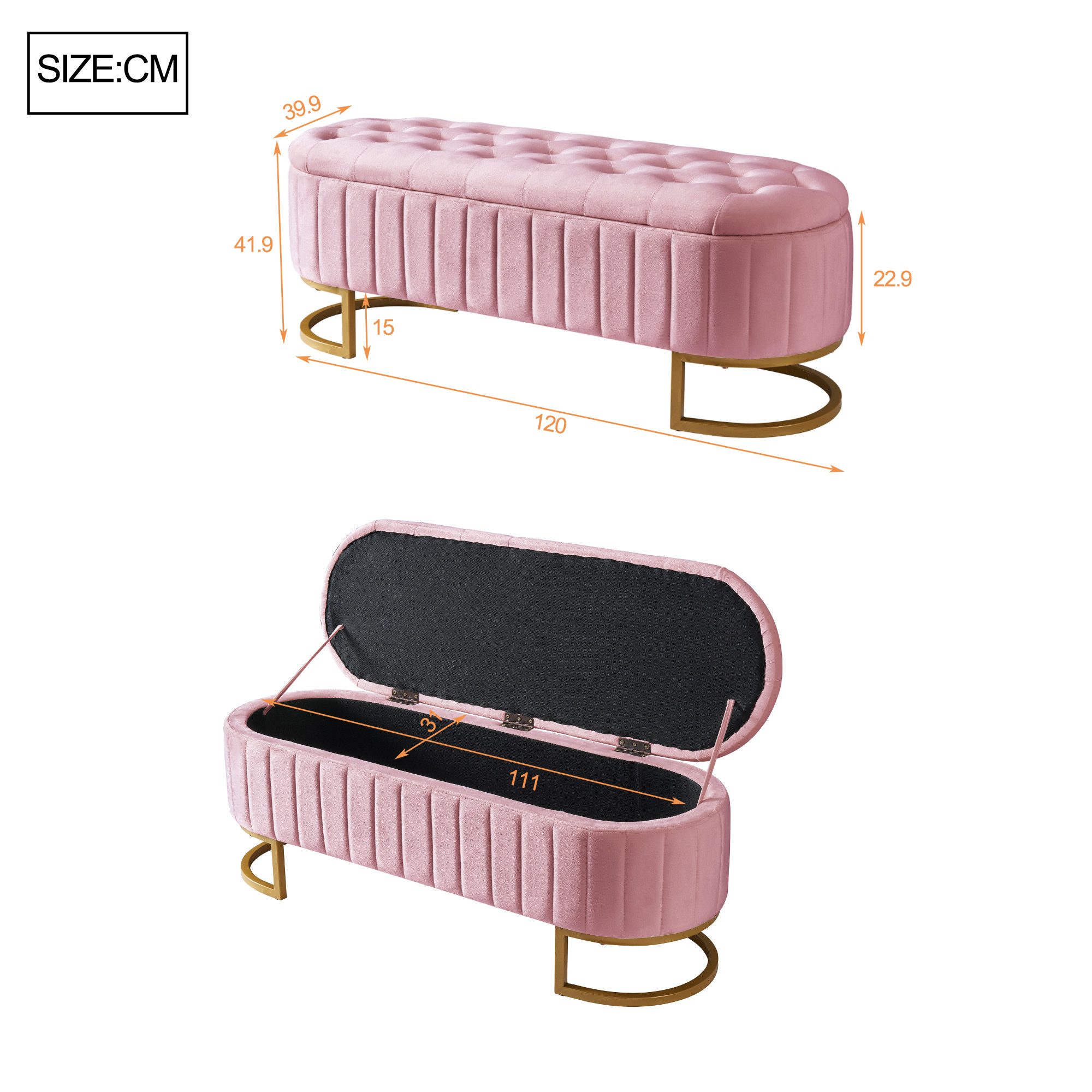 Odikalo Bettbank Polsterbank Schuhbank Fußbank Sofabank Stauraum Metallbeine Beige Rosa