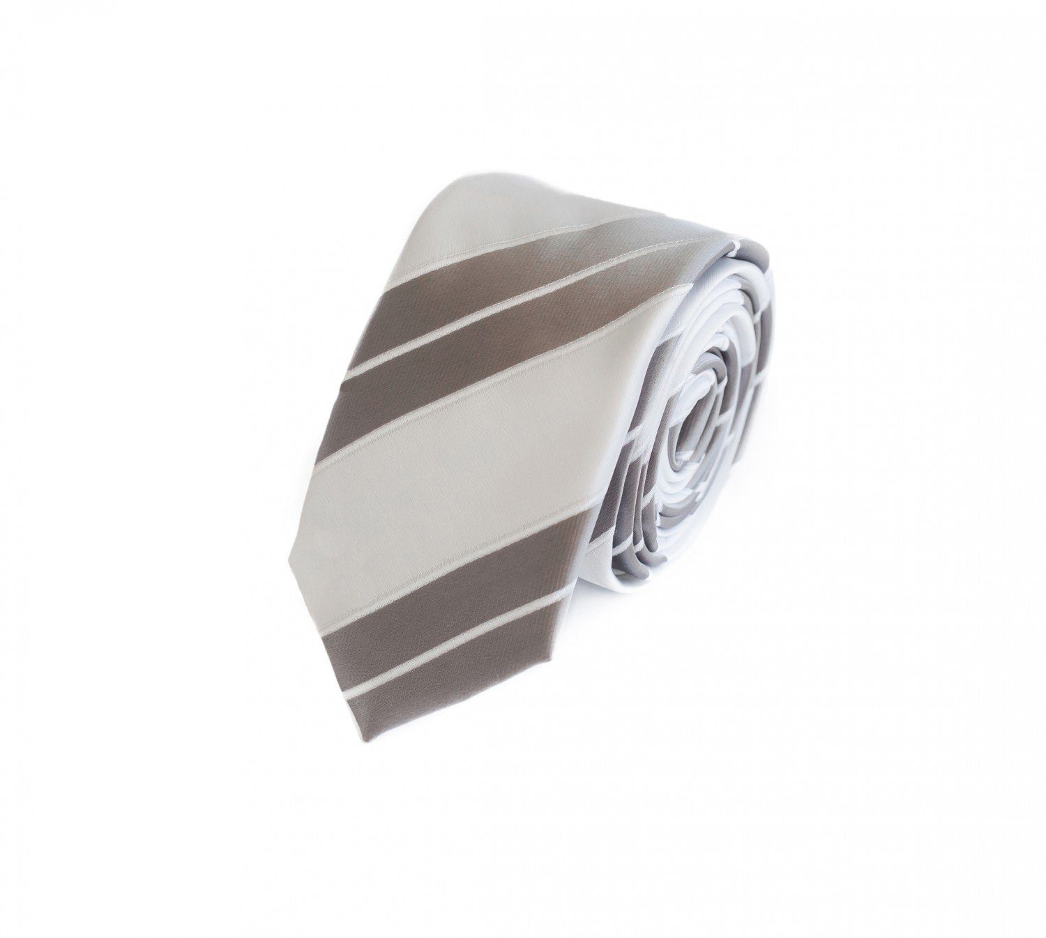Fabio Farini Krawatte Herren Krawatte Weiß - verschiedene Weiße Männer Schlips in 6cm (Gestreift) Schmal (6cm), Weiß Silber - Silver Case/Light Chocolate