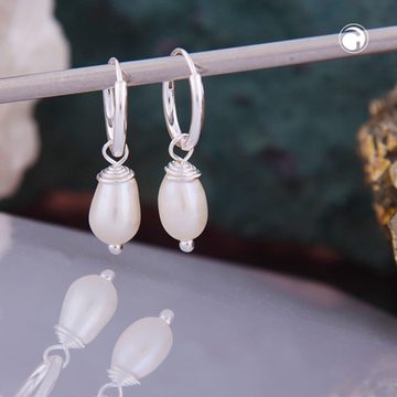 unbespielt Paar Creolen Ohrringe Drahtcreole mit Süßwasserzuchtperle 925 Silber 18 x 5 mm, Silberschmuck für Damen