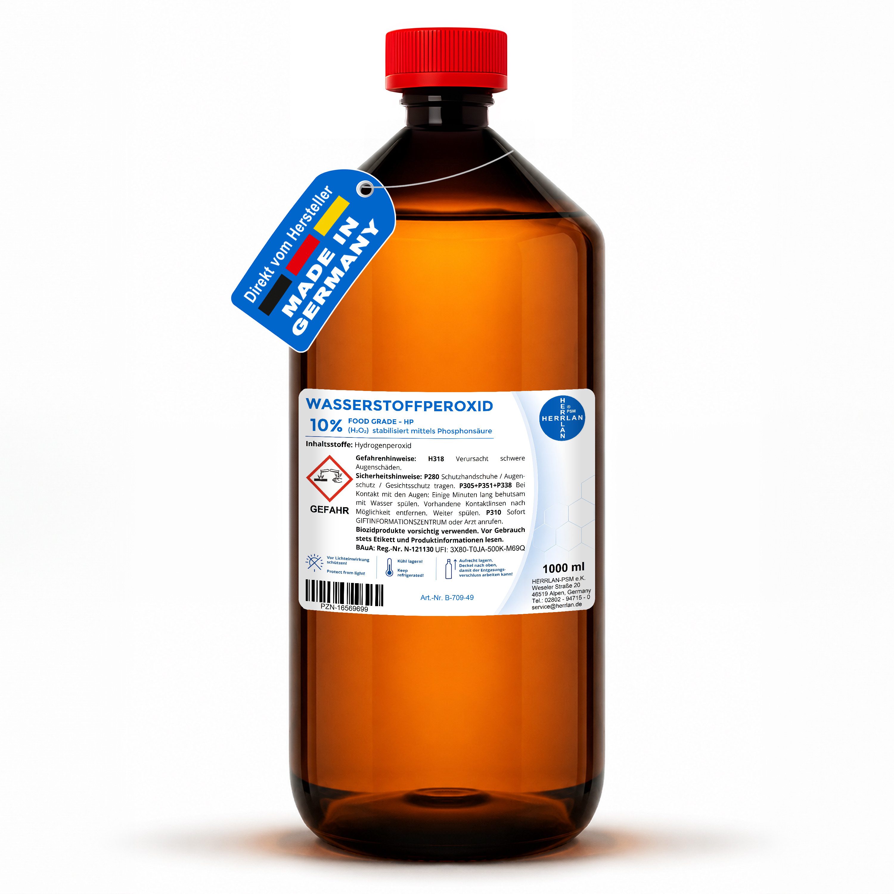 HERRLAN Wasserstoffperoxid 10% FOOD GRADE I HERRLAN-Qualität Bleichmittel (1 Liter)