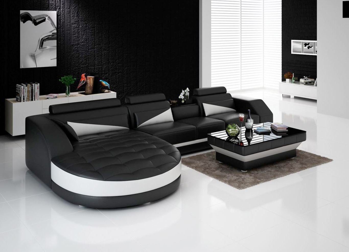 Schwarz/Weiß Leder Couch Sofa L-Form Designer Wohnlandschaft Ecksofa JVmoebel Sitz Ecksofa Polster