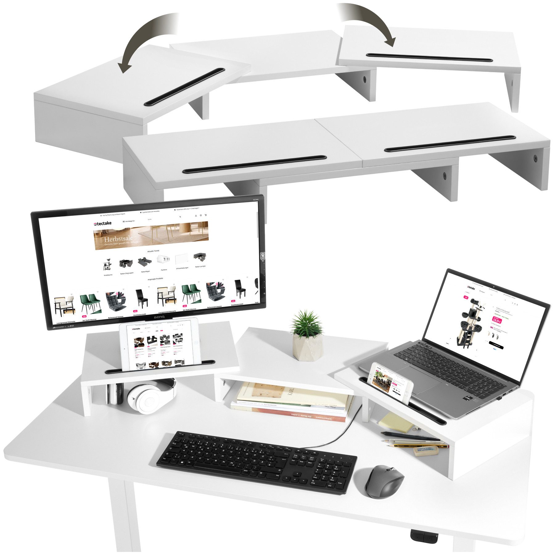 tectake Schreibtischaufsatz Monitorständer, 3-teilig, breitenverstellbar, s günstig online kaufen