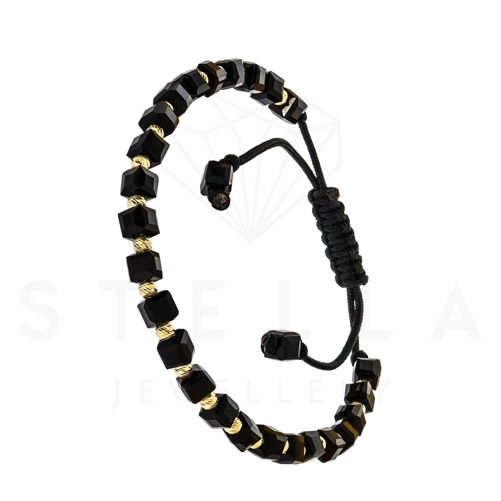 Stella-Jewellery Goldarmband Geflochten Armband - 585 Gelbgold und Onyx Steine (inkl. Etui, 1-tlg), Armkette, Goldarmband