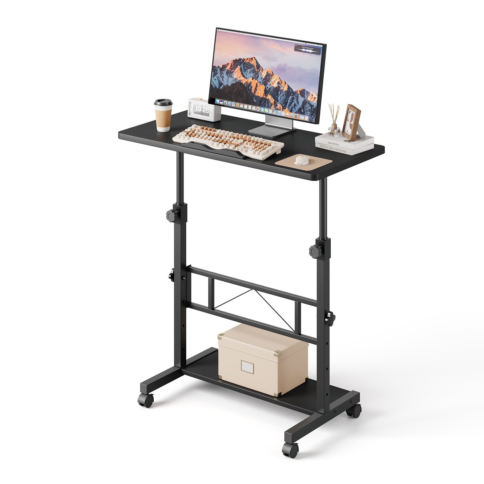 Dripex Schreibtisch höhenverstellbar 80x40cm, mit Rollen und neigbar Tischp günstig online kaufen