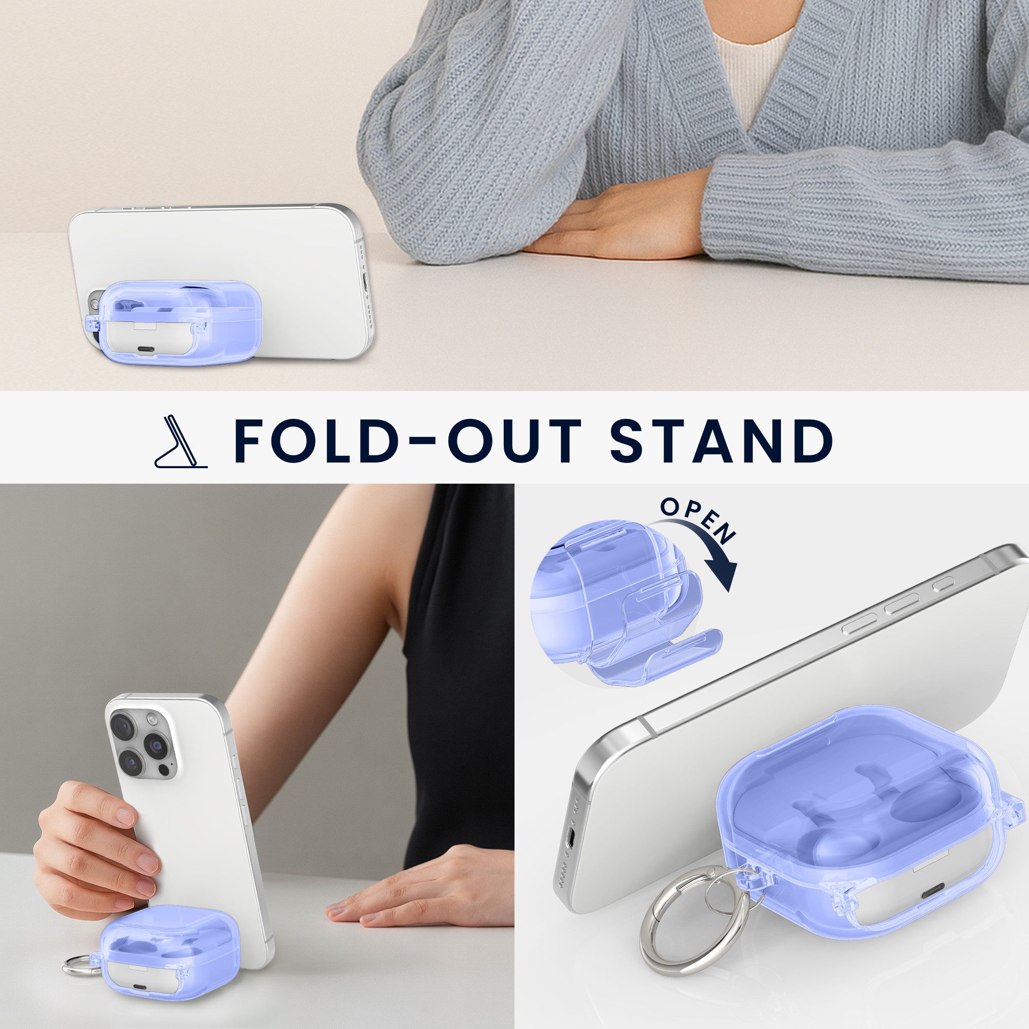 kwmobile Kopfhörer-Schutzhülle Kopfhörer Case fürSamsung Galaxy Buds 4 / Galaxy Buds 4 Pro Hülle, Headphones TPU Cover mit Standfunktion und Sicherheitsverschlu – Bild 3 von 5