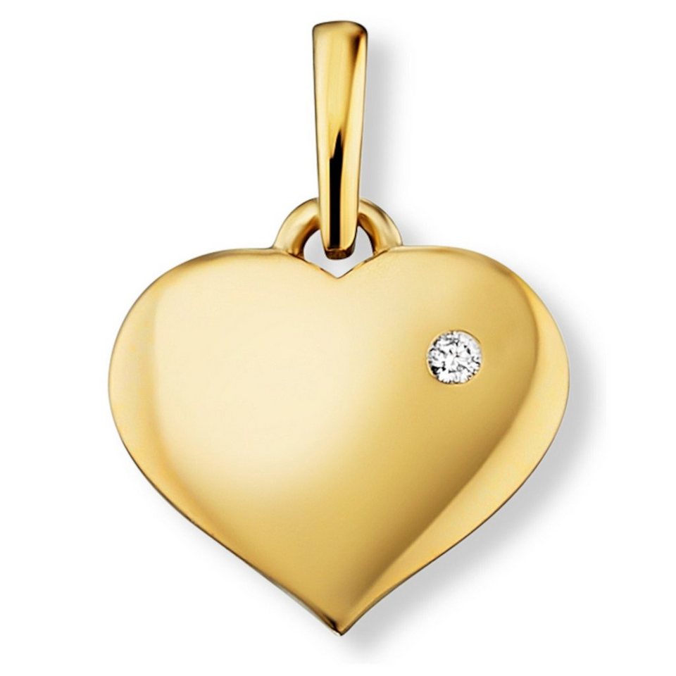 ONE ELEMENT Kettenanhänger 0.01 ct Diamant Brillant Herz Anhänger aus 585  Gelbgold, Damen Gold Schmuck Herz, Breite : 8,40 mm - Höhe : 11,30 mm incl.  Öse