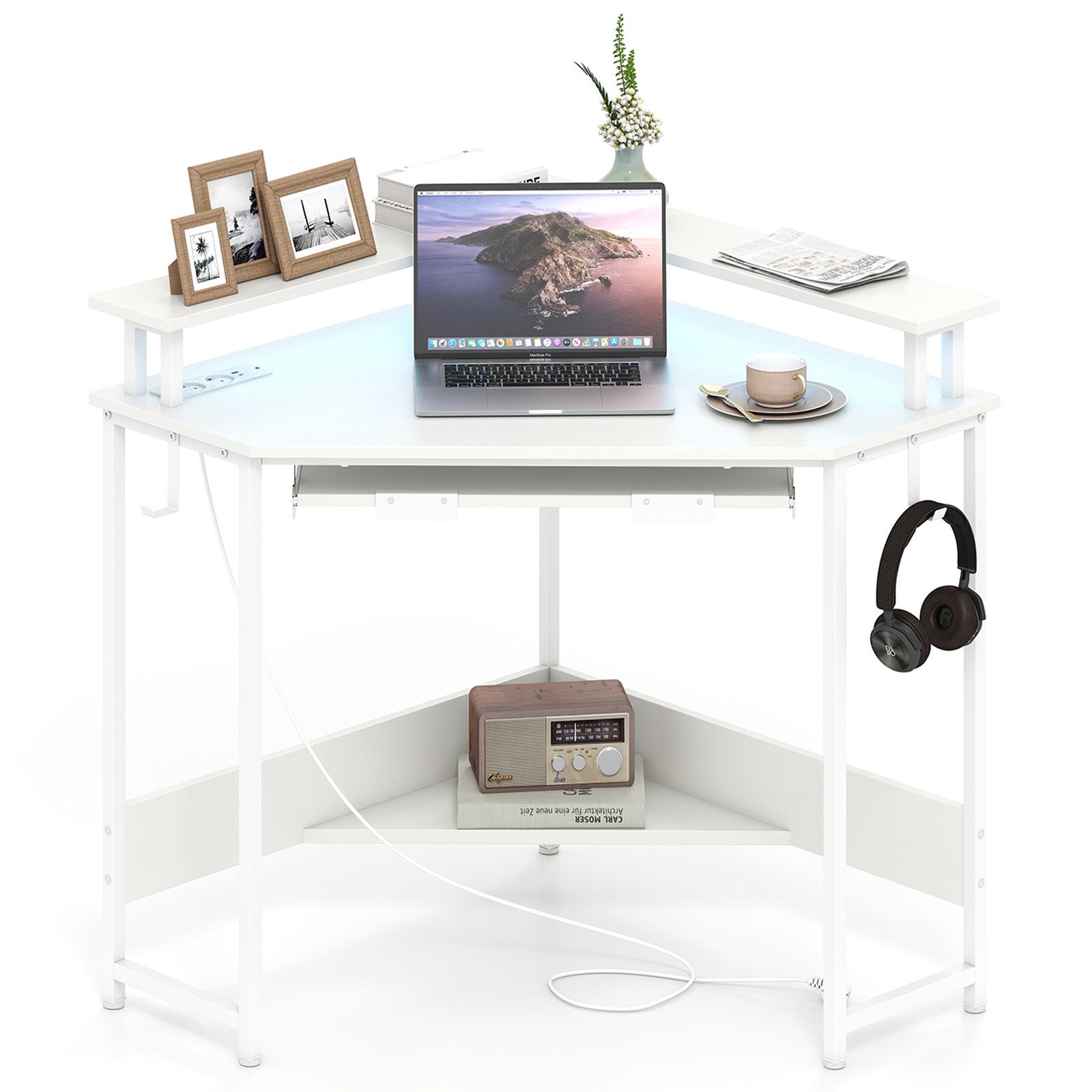 COSTWAY Eckschreibtisch, mit LED, Ladestation, Tastaturablage & Monitorstän günstig online kaufen